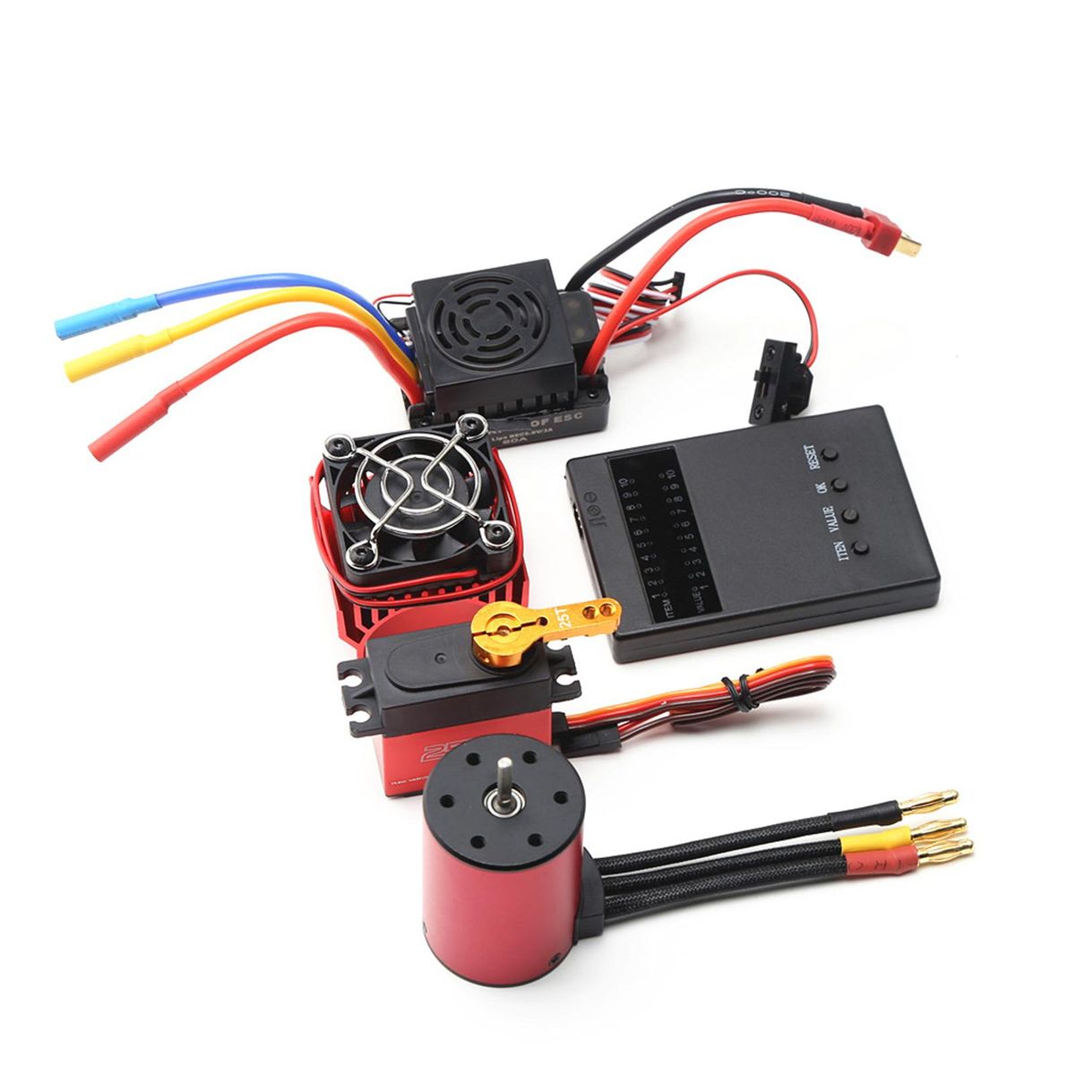 4300KV Brushless Motor 3650 Waterproof Motor with 60A Brushless ESC 25kg Digital Servo Heatsink Programming Card for 1/8 1/10 RC Car