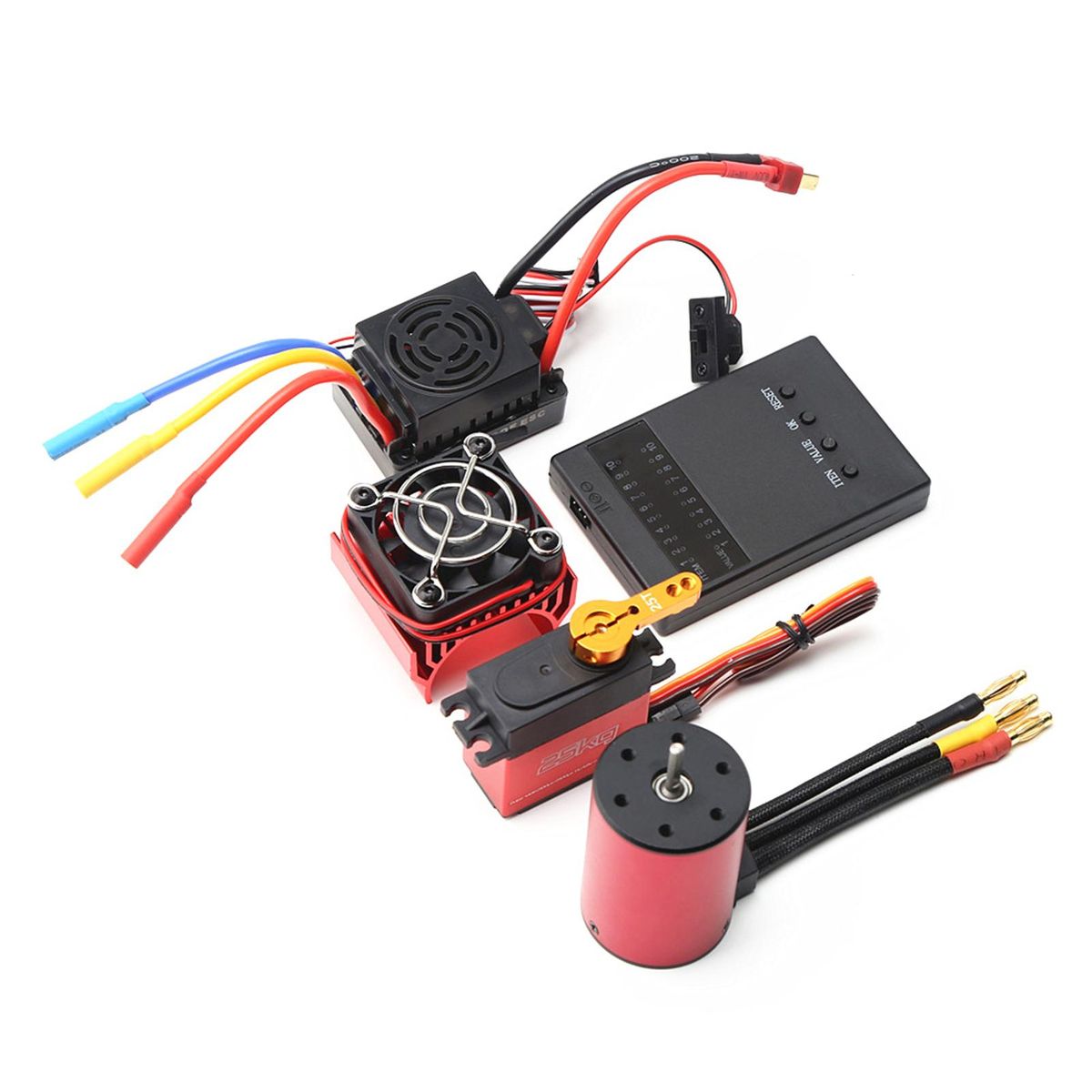 4300KV Brushless Motor 3650 Waterproof Motor with 60A Brushless ESC 25kg Digital Servo Heatsink Programming Card for 1/8 1/10 RC Car