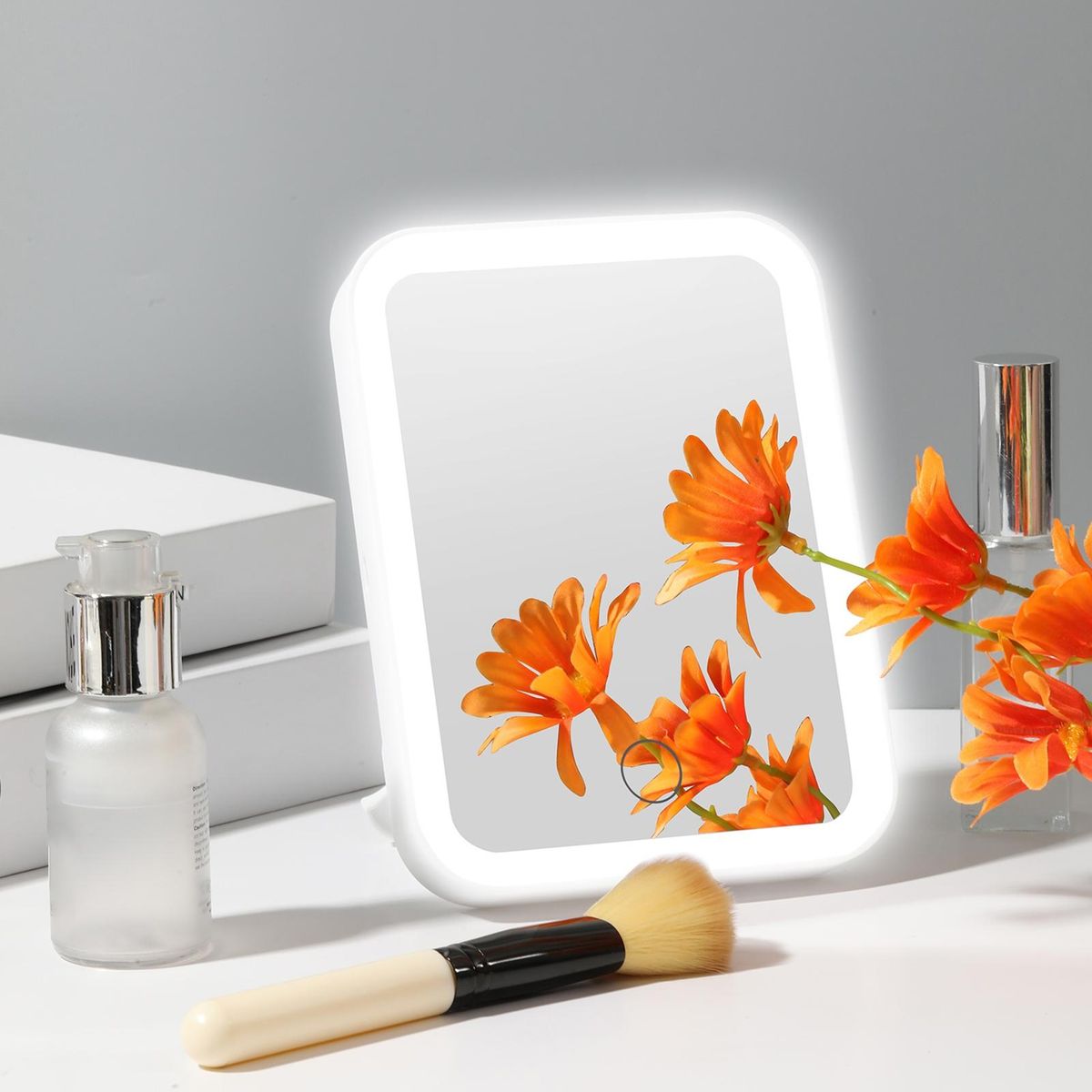 1 Set Makeup Mirror Dresser Table Desktop Cosmetic Mirror with LED Light White