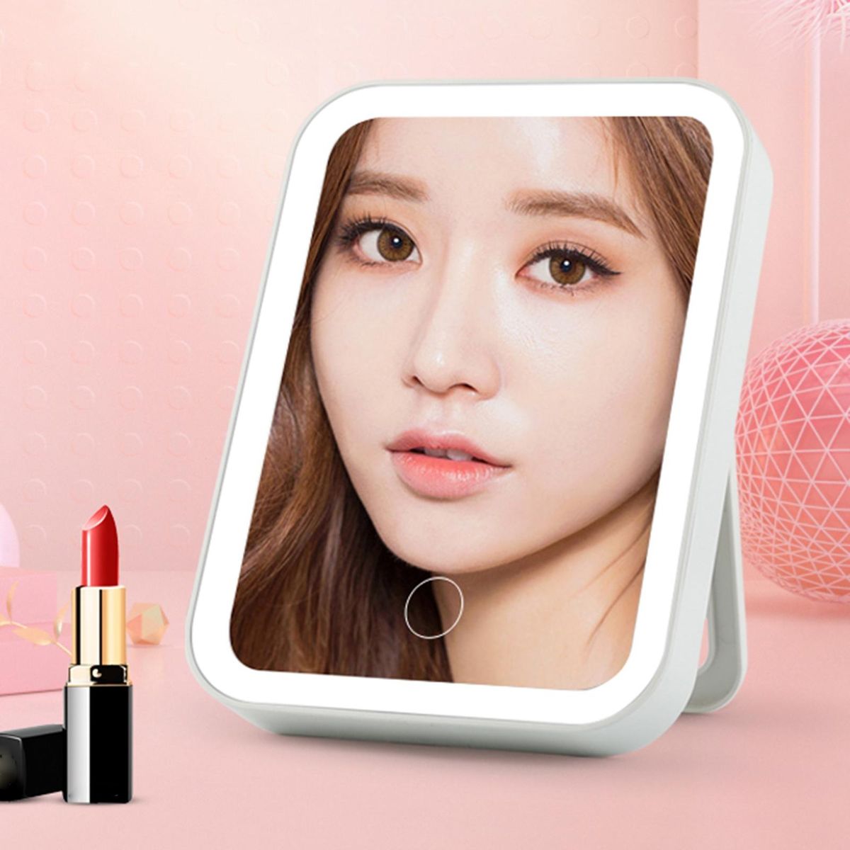 1 Set Makeup Mirror Dresser Table Desktop Cosmetic Mirror with LED Light White