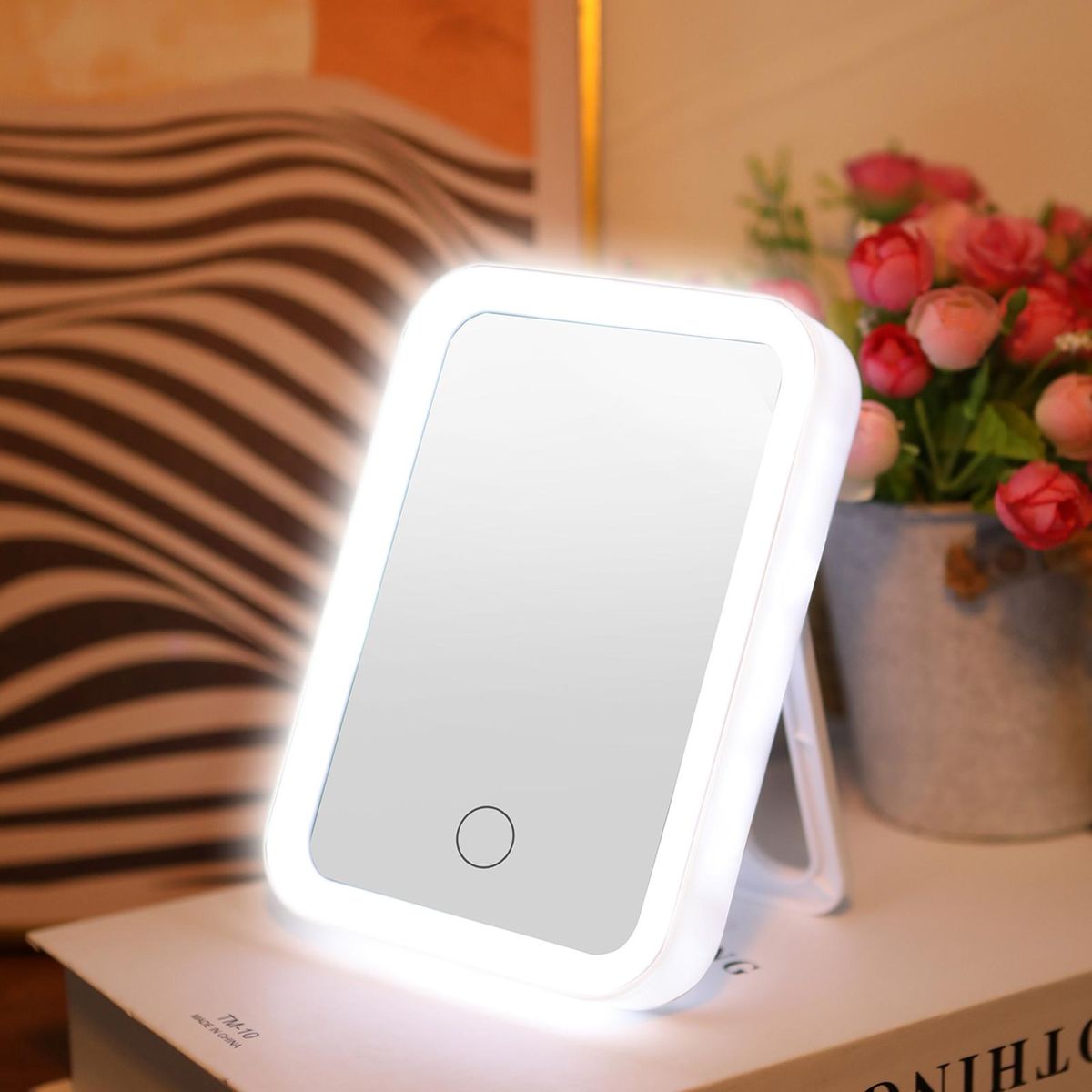 1 Set Makeup Mirror Dresser Table Desktop Cosmetic Mirror with LED Light White