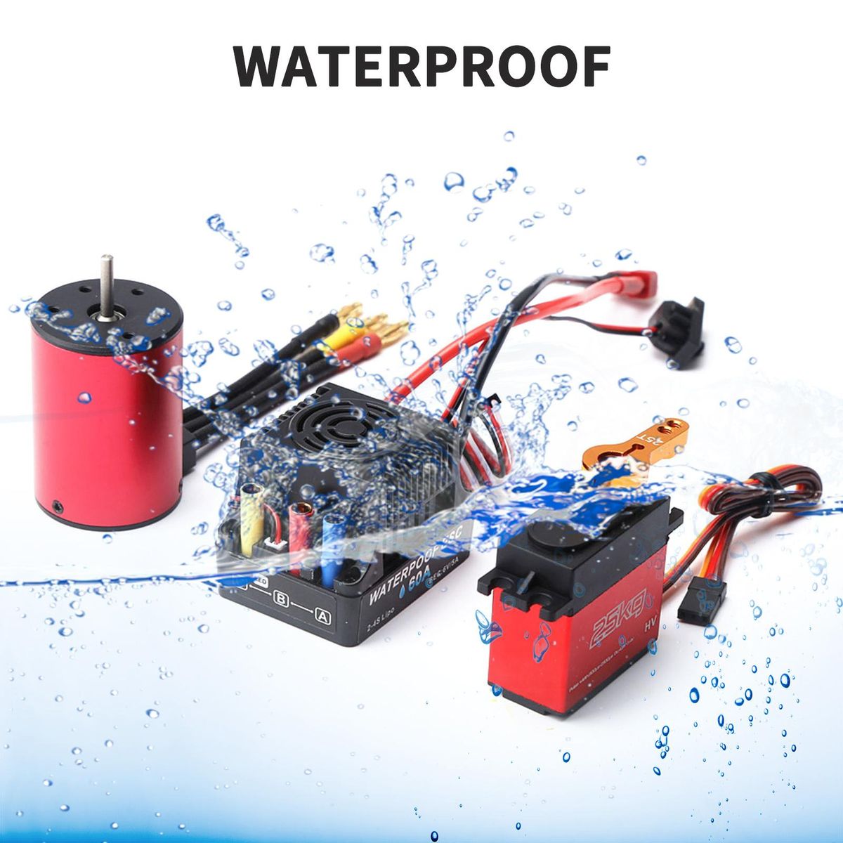 5200KV Brushless Motor 3650 Waterproof Motor with 60A Brushless ESC 2-4S Lipo 25KG Digital Servo Programming Card for 1/8 1/10 RC Car