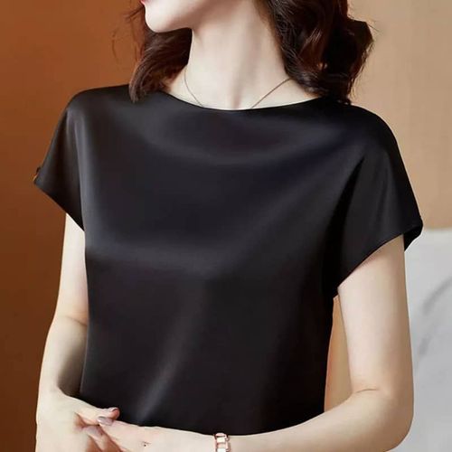 3in1 Satin Silk Short Sleeve Blouse Woman Ladies Top In Red, Cream And Black
