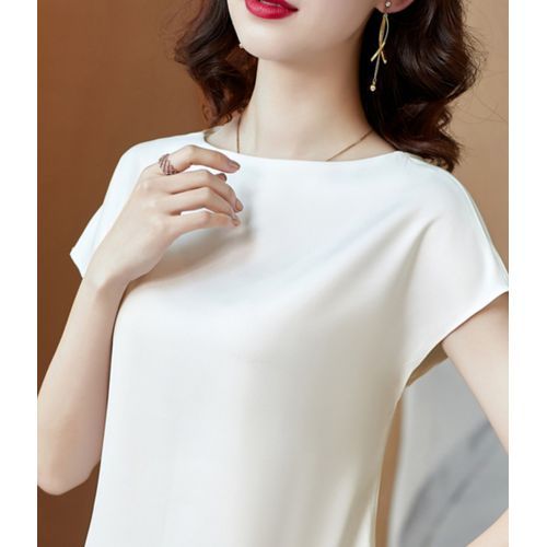 3in1 Satin Silk Short Sleeve Blouse Woman Ladies Top In Red, Cream And Black