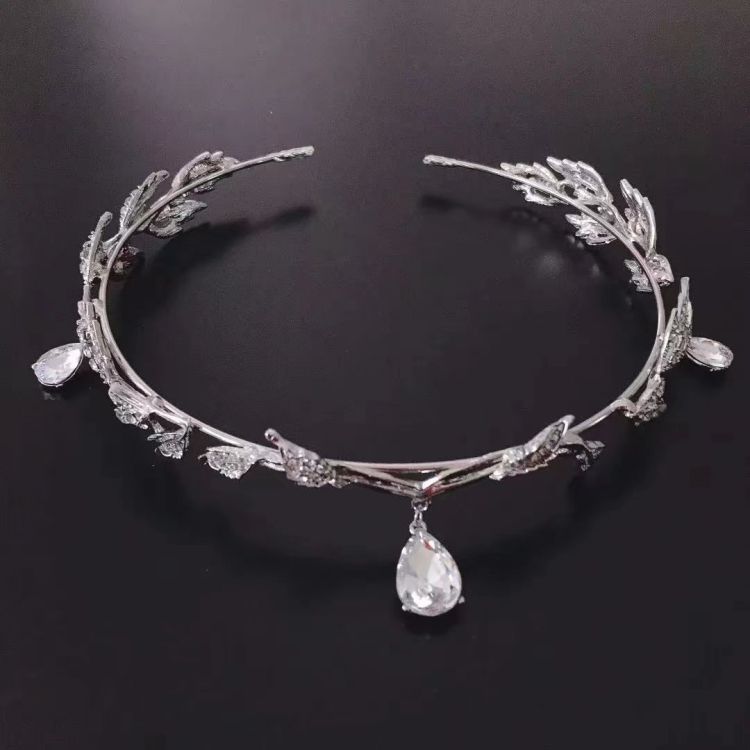 Leaves Frontal Ornaments Crown Hair Band Rhinestone Headdress Silver