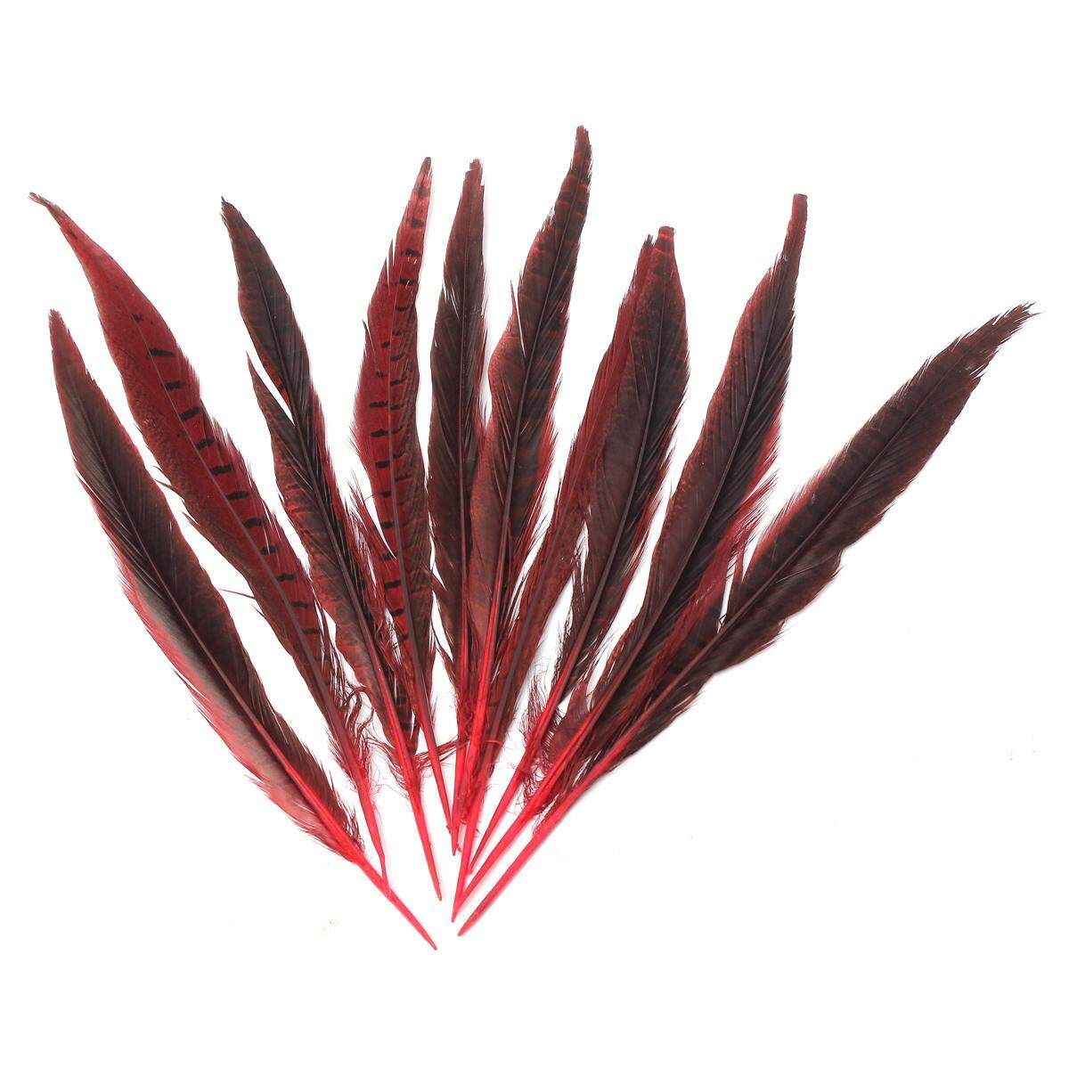 10Pcs Beautiful Pheasant Tail Feathers 12-14 Inch Long Costume Millinery Multicolor Bright Red