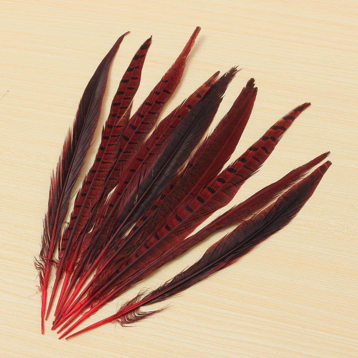 10Pcs Beautiful Pheasant Tail Feathers 12-14 Inch Long Costume Millinery Multicolor Bright Red