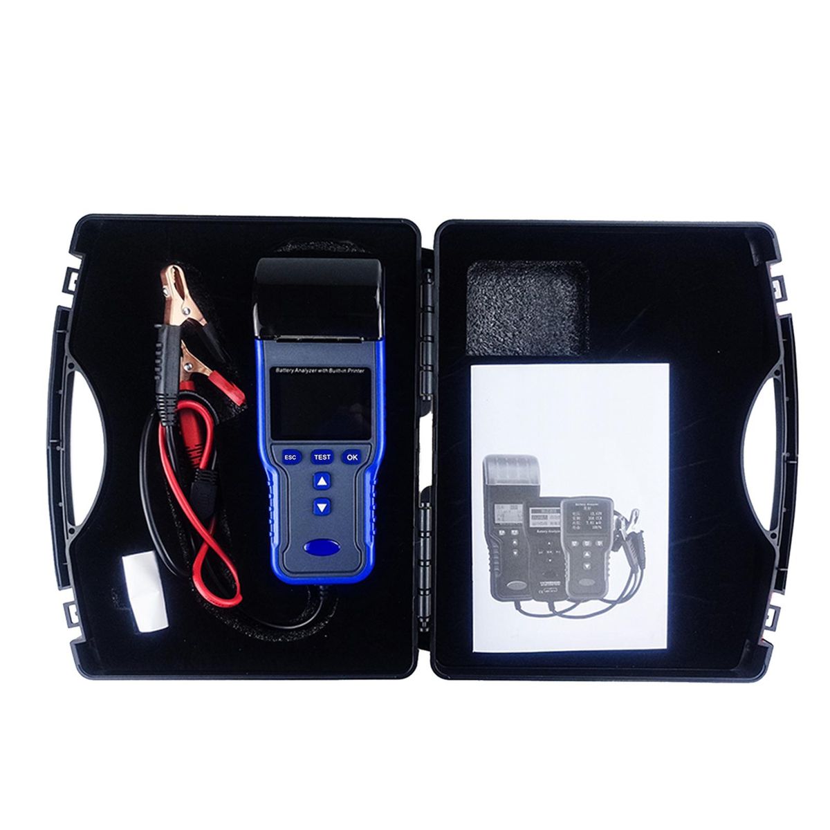Battery Analyzer, Color Screen Car Battery Tester with Built-in Printer Thermal Printer Paper Storage Case