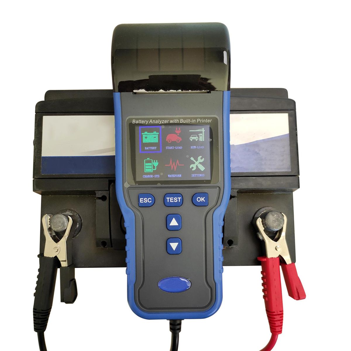 Battery Analyzer, Color Screen Car Battery Tester with Built-in Printer Thermal Printer Paper Storage Case