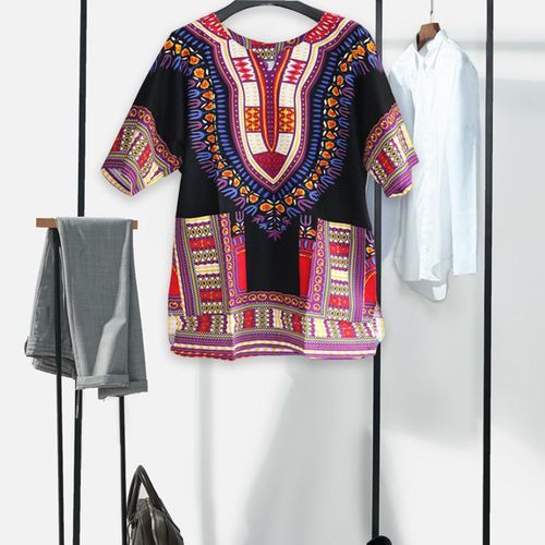 African Dashiki T Shirt Tribal Traditional Style One Size  Black