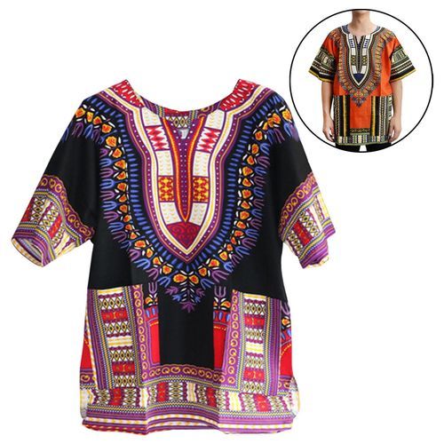 African Dashiki T Shirt Tribal Traditional Style One Size  Black