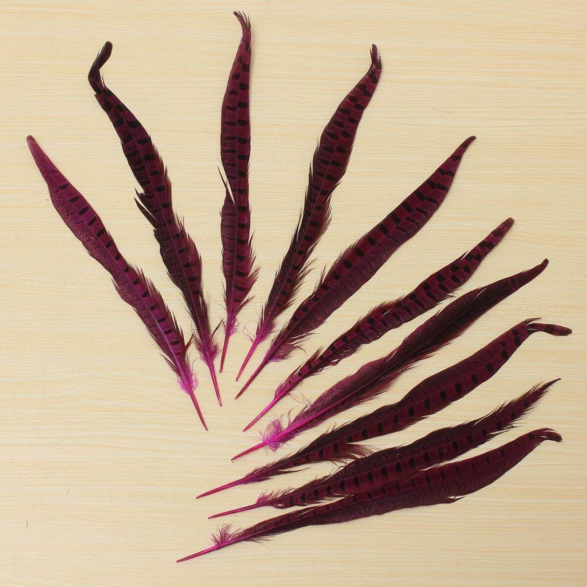 10Pcs Beautiful Pheasant Tail Feathers 12-14 Inch Long Costume Millinery Multicolor Rose Red