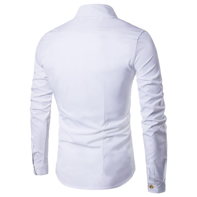 Men Shirts Personality Irregular Long Sleeve Shirt - White