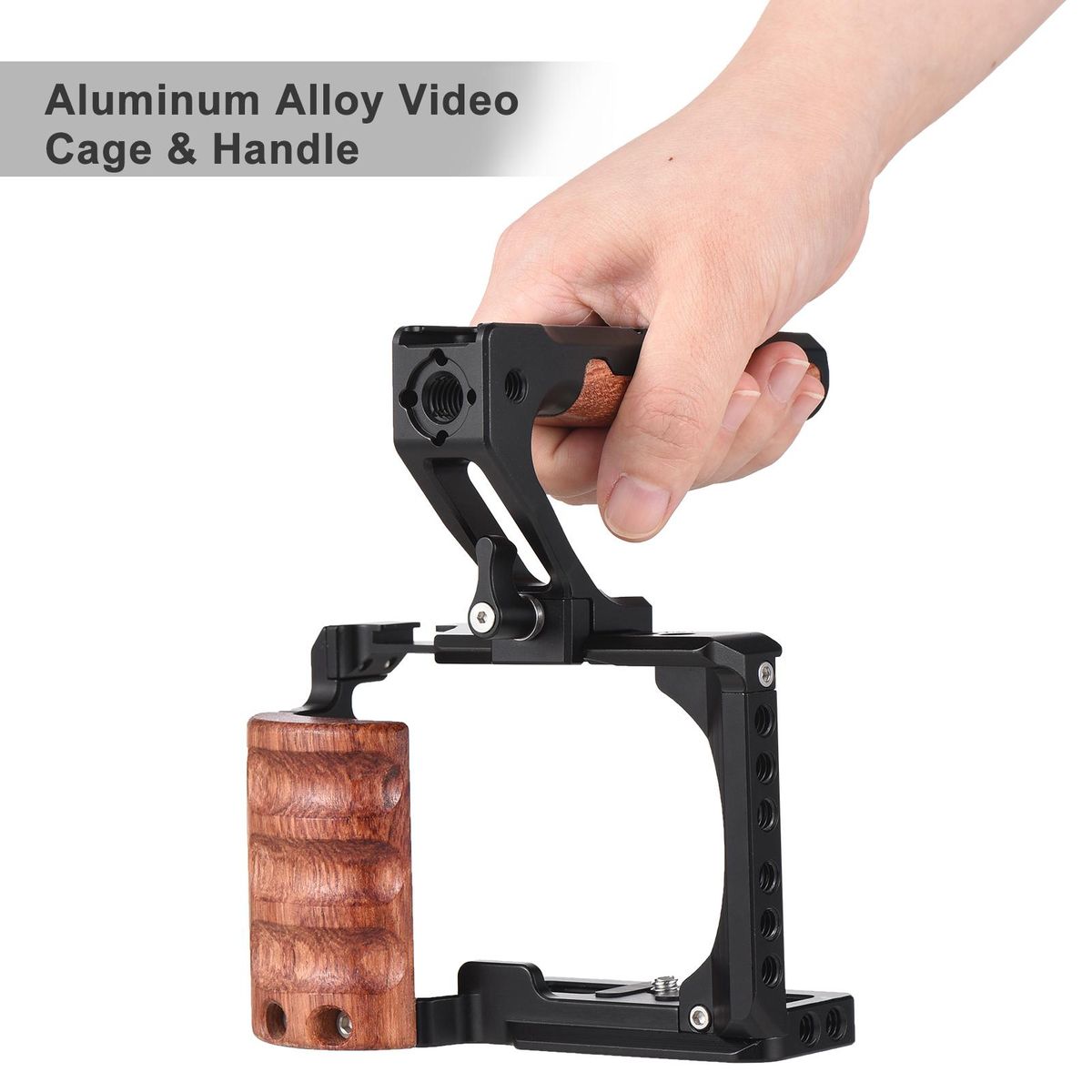 Andoer Camera Cage + Top Handle Kit Aluminum Alloy Video Cage with Cold Shoe Mount 1/4 Inch & 3/8 Inch Threads Replacement for Sony ZV-E10 Camera