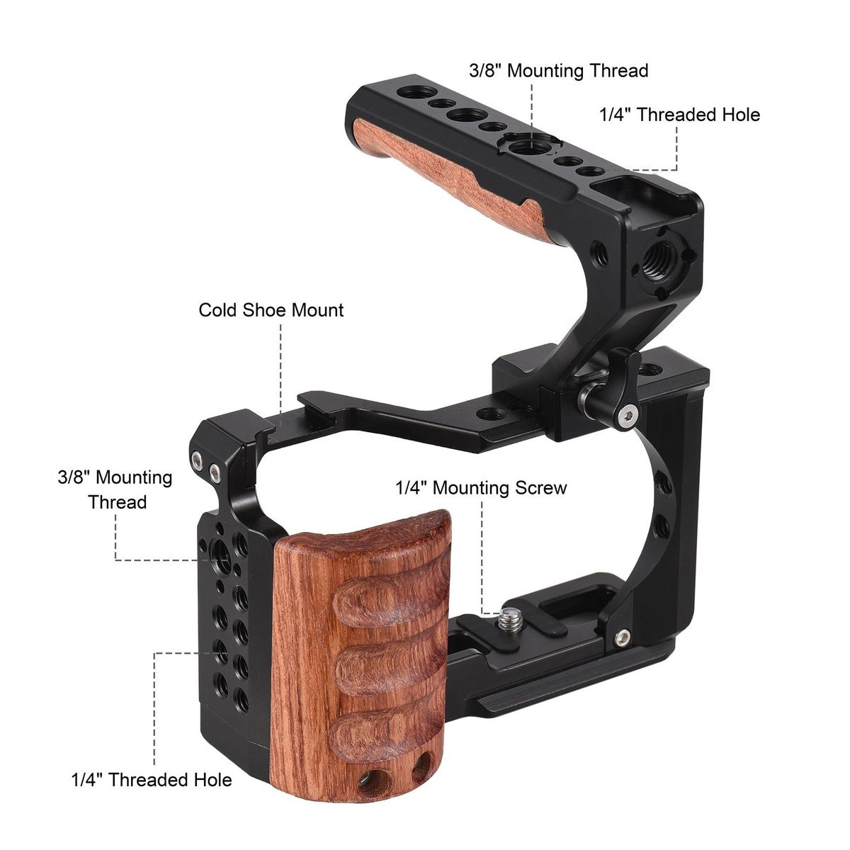 Andoer Camera Cage + Top Handle Kit Aluminum Alloy Video Cage with Cold Shoe Mount 1/4 Inch & 3/8 Inch Threads Replacement for Sony ZV-E10 Camera