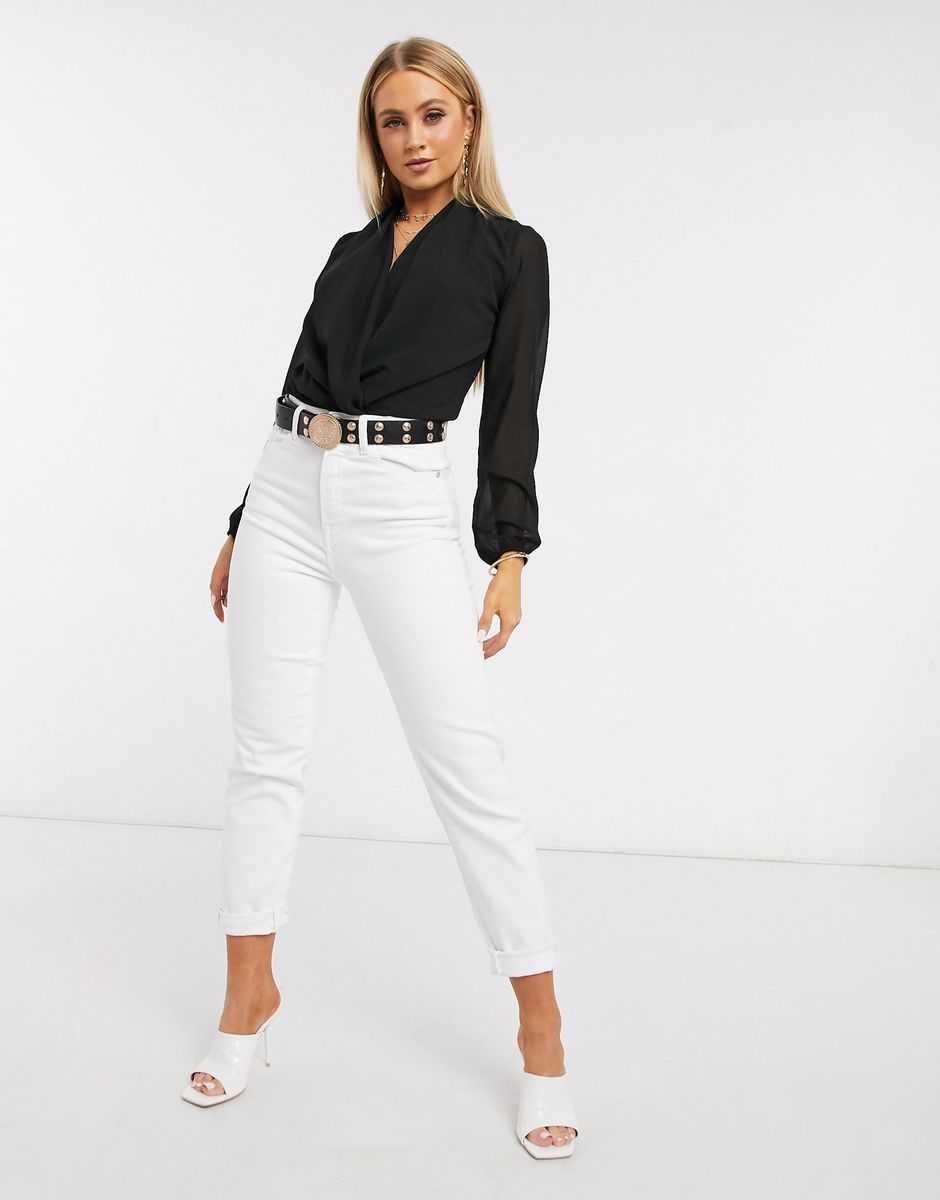 Basic Wrap Over Bodysuit- Black