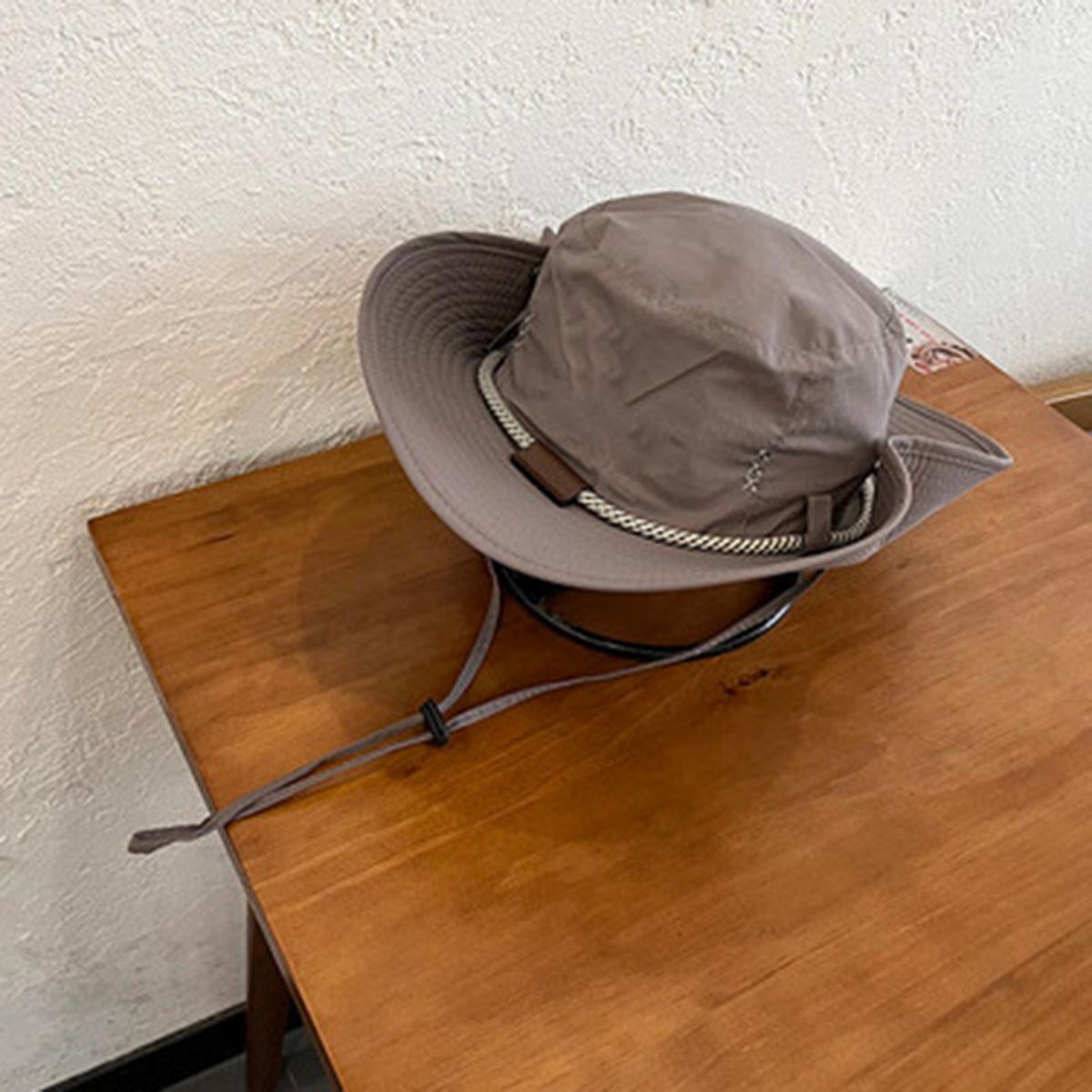 Sun Hat Japanese Style Wide Brim Drawstring Fishing Hat Grey