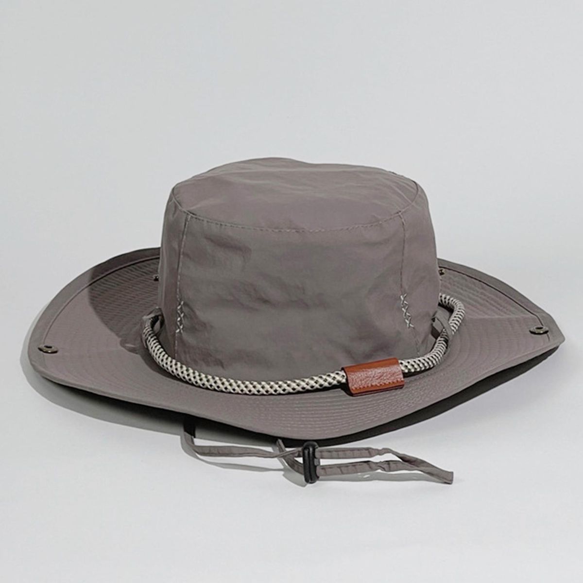 Sun Hat Japanese Style Wide Brim Drawstring Fishing Hat Grey
