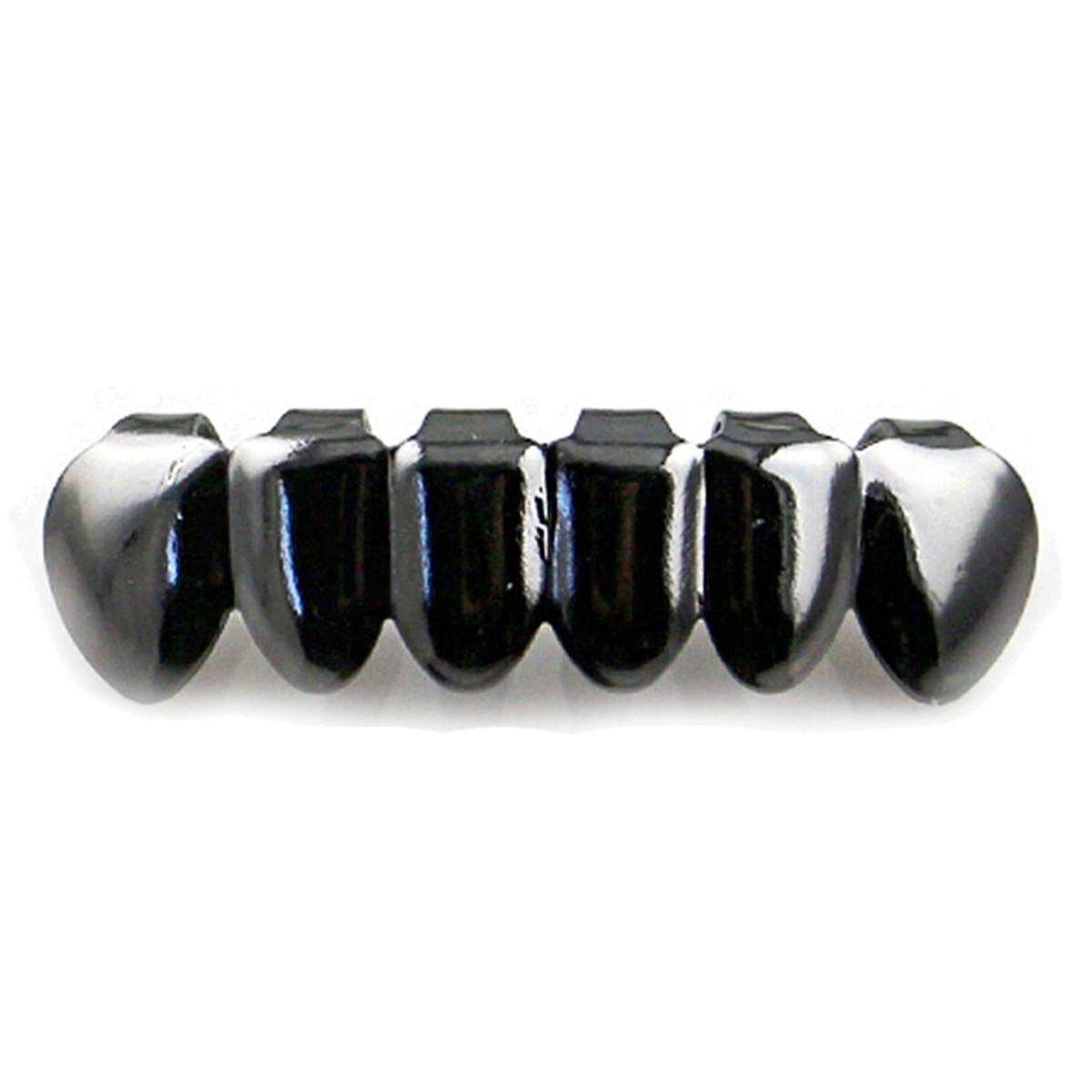 14K Gold Plated Hip Hop Teeth Grillz Top & Bottom Grill Set Black