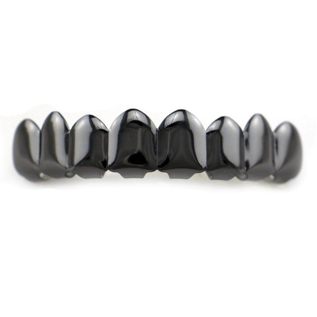 14K Gold Plated Hip Hop Teeth Grillz Top & Bottom Grill Set Black