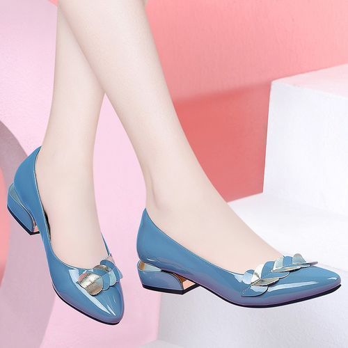 Ladies Low Heel Sweet Pointed Pump Dress Party Shoes Daily Sandals-Light Blue