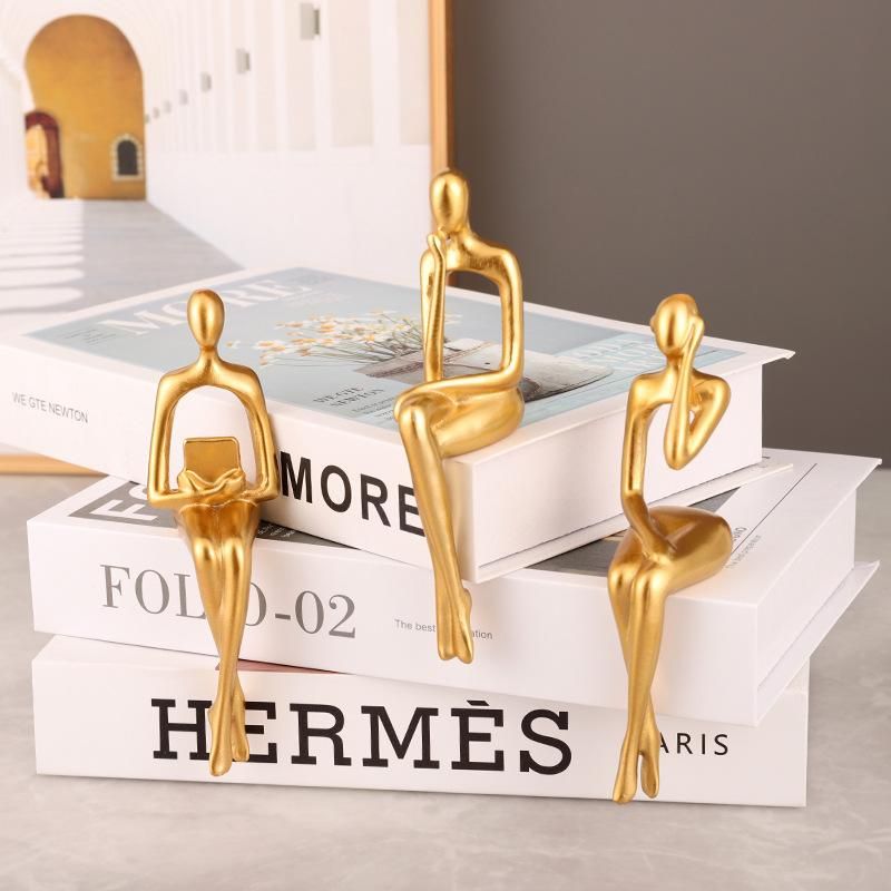 Nordic Sitting Abstract Figure Ornament Home Living Room Bedroom Model Room Decoration Thinker Resin Crafts Gold (shipping around 17-18)