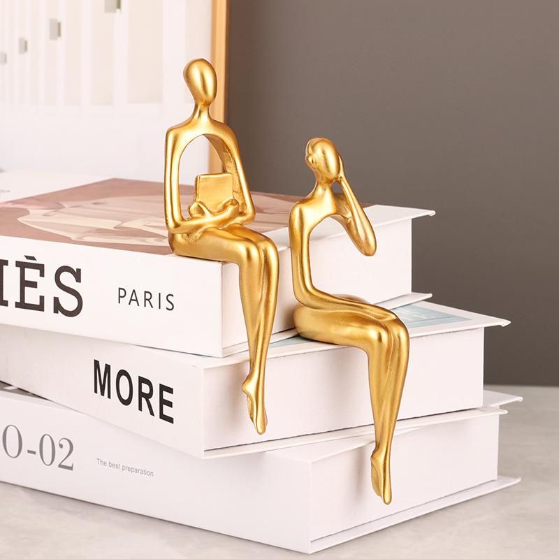 Nordic Sitting Abstract Figure Ornament Home Living Room Bedroom Model Room Decoration Thinker Resin Crafts Gold (shipping around 17-18)