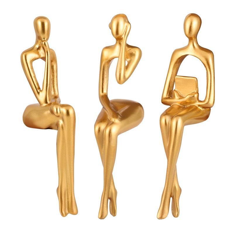 Nordic Sitting Abstract Figure Ornament Home Living Room Bedroom Model Room Decoration Thinker Resin Crafts Gold (shipping around 17-18)