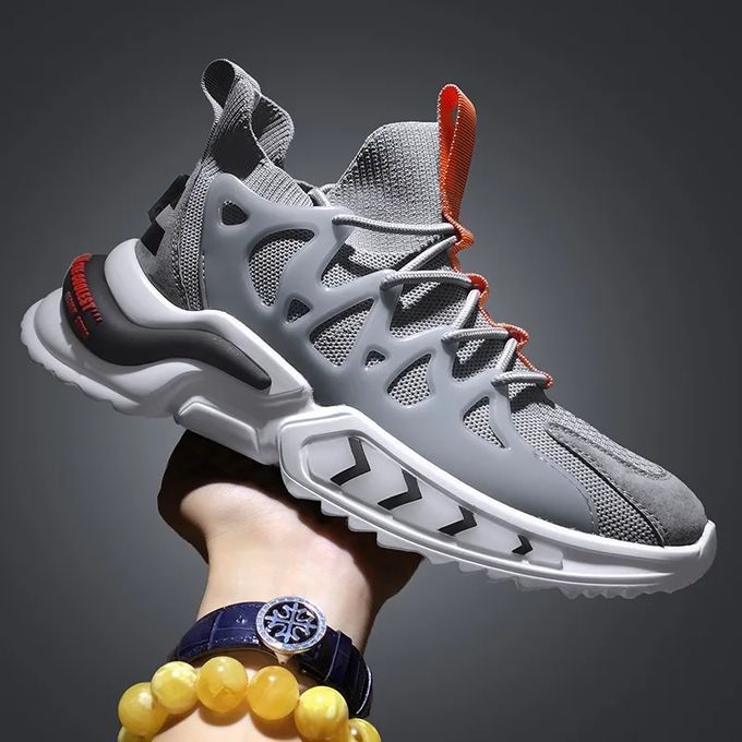 Trendy Men Laced Up Sneakers- Grey