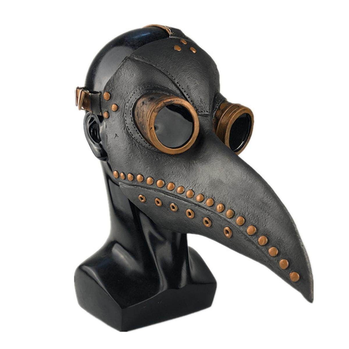 Steampunk Gothic Bird Doctor Plague Long Beak Cosplay Party Halloween Costume Prop Plague Medical Bird Black + Copper Nail