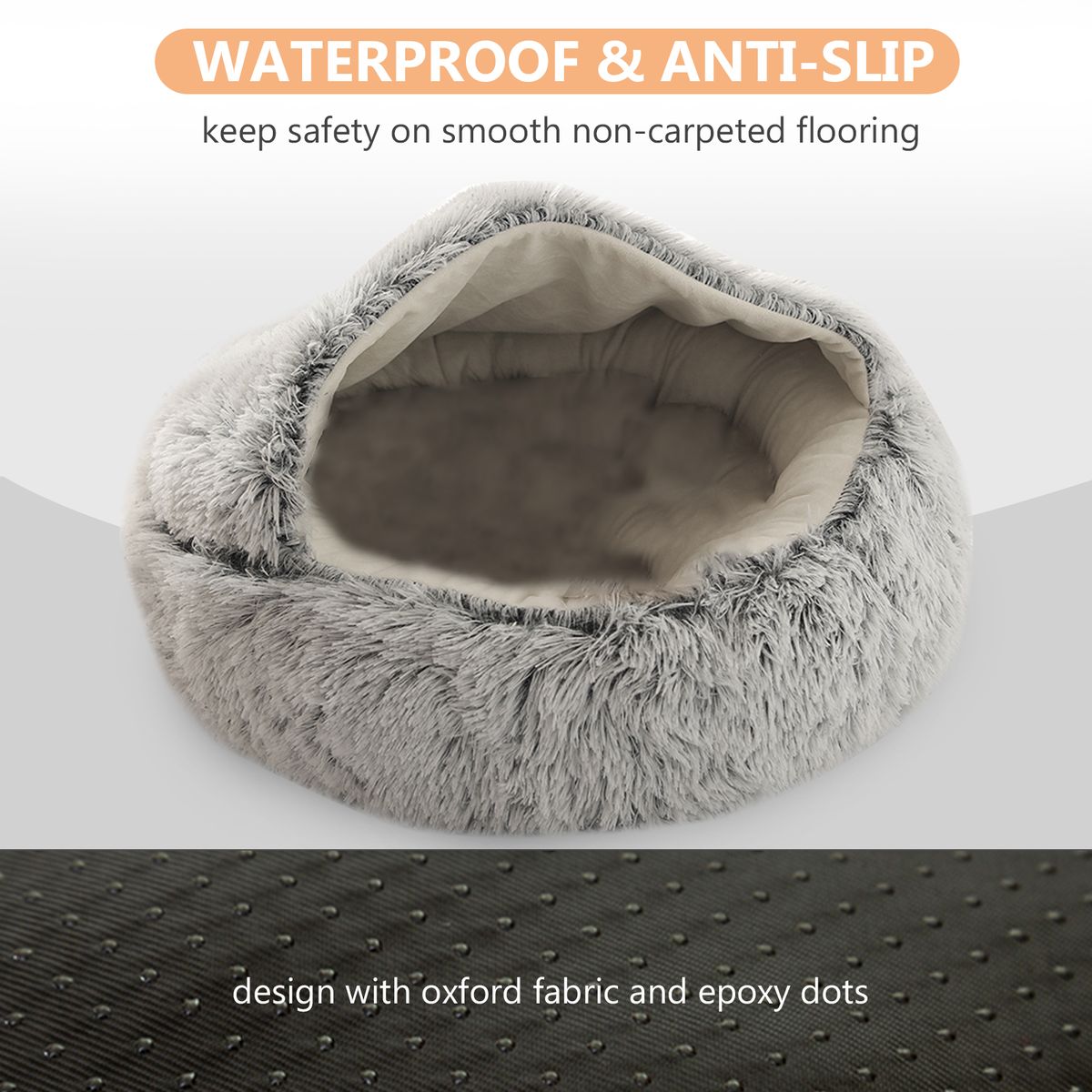 Pet Bed Round Soft Plush Burrowing Cave Cat Dog Hooded Bed
