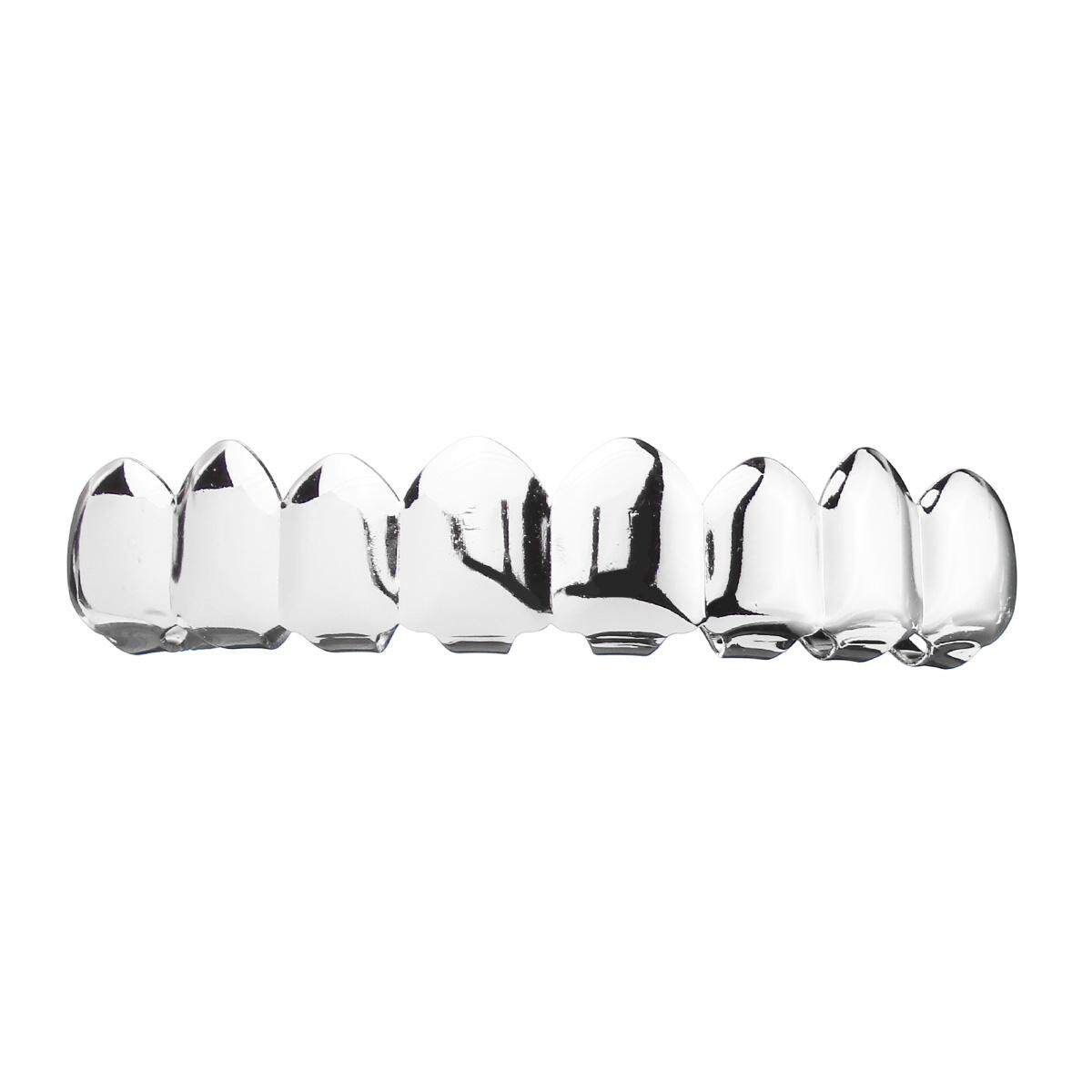 Gold Silver Hip Hop Teeth Plated Custom 8 Top Bottom Mouth Set Halloween Silver (silver)