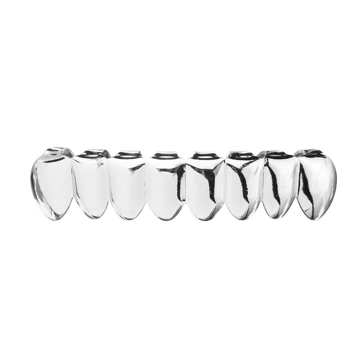 Gold Silver Hip Hop Teeth Plated Custom 8 Top Bottom Mouth Set Halloween Silver (silver)