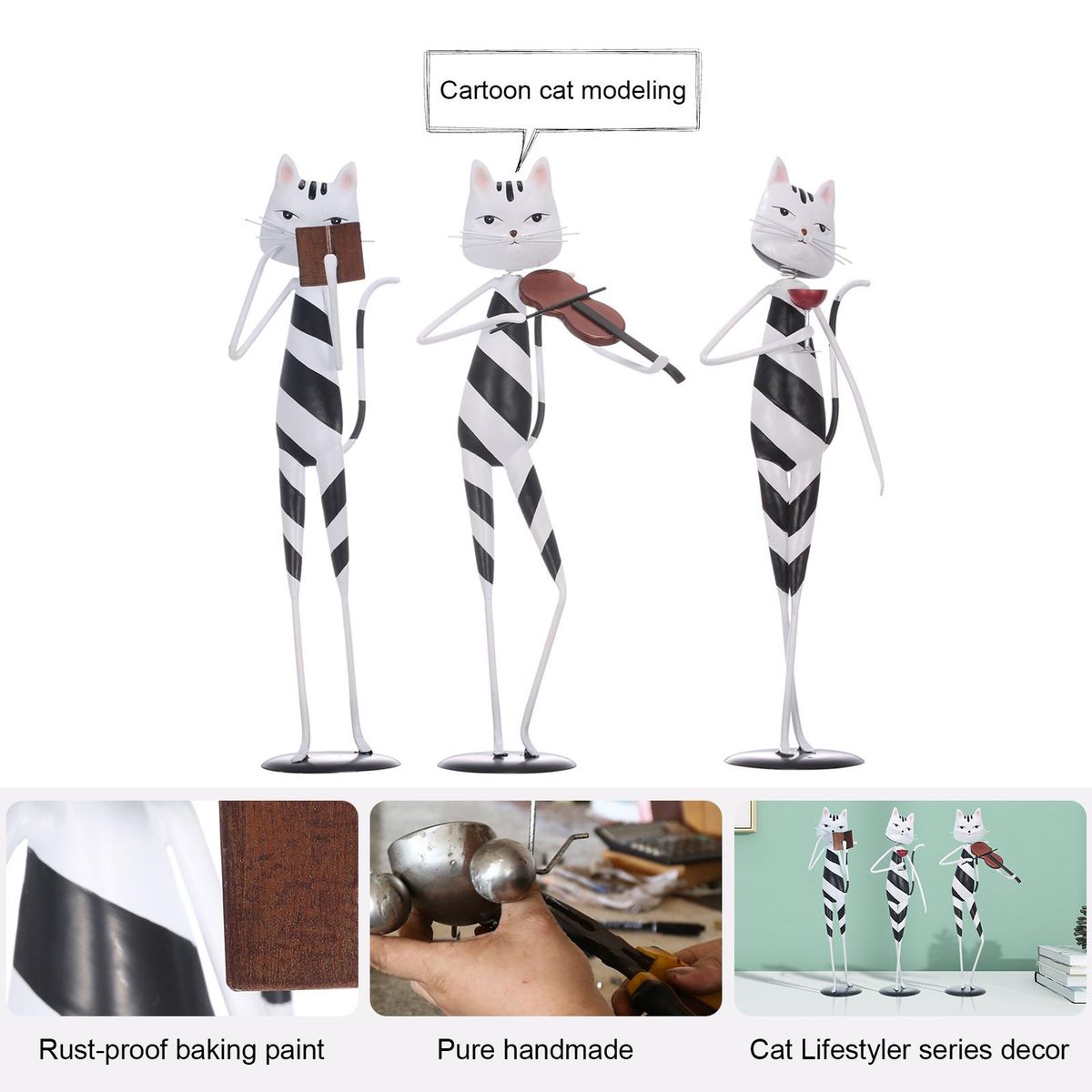 Tomfeel Kitten Ornaments Iron Cat Decoration Cat Sculptures Cartoon Modern Sculptures Animal Ornaments Home and Desktop Decorations Gifts