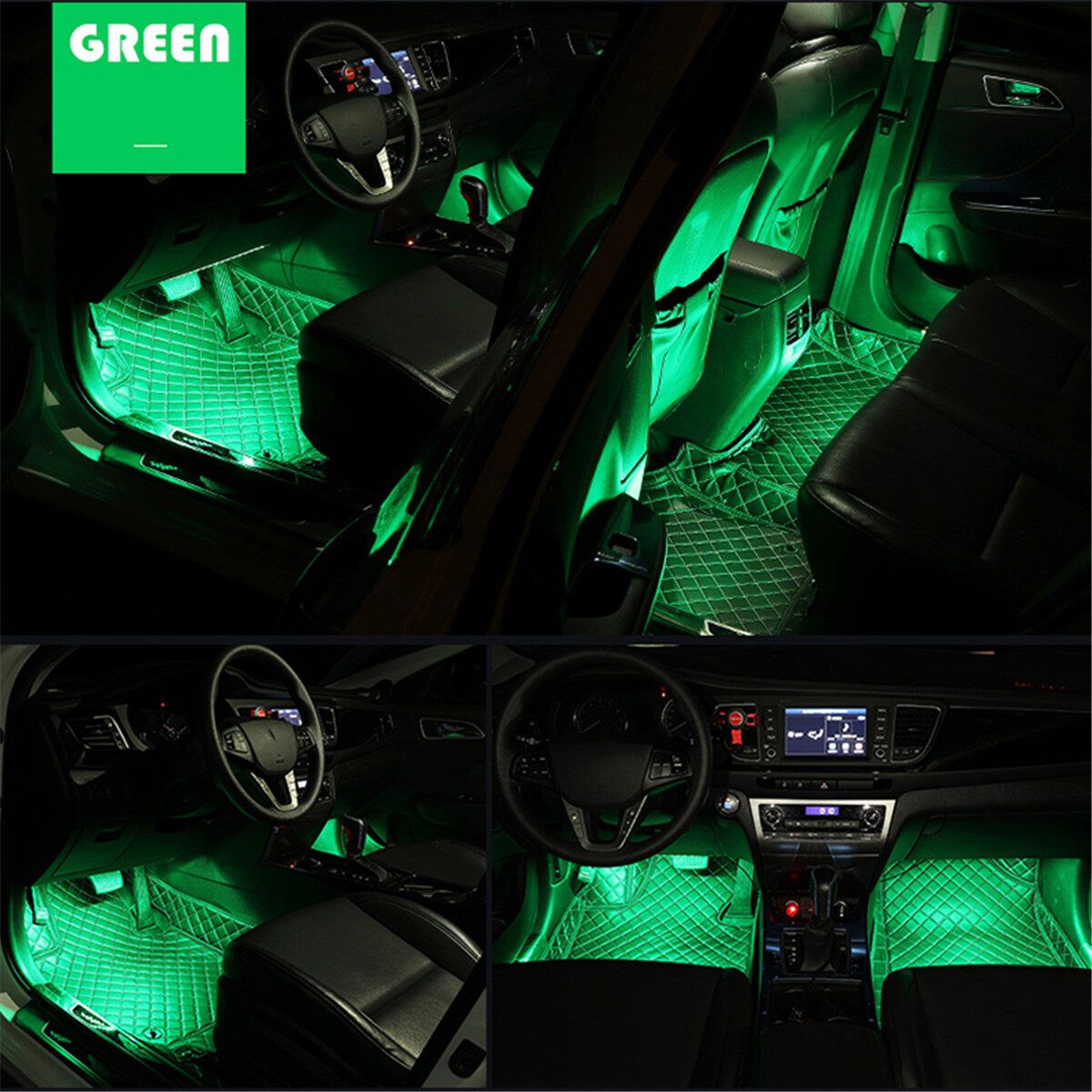 12V 9LED Car Interior RGB LED Strip Lights Atmosphere Decorative Neon Music Lamp Green