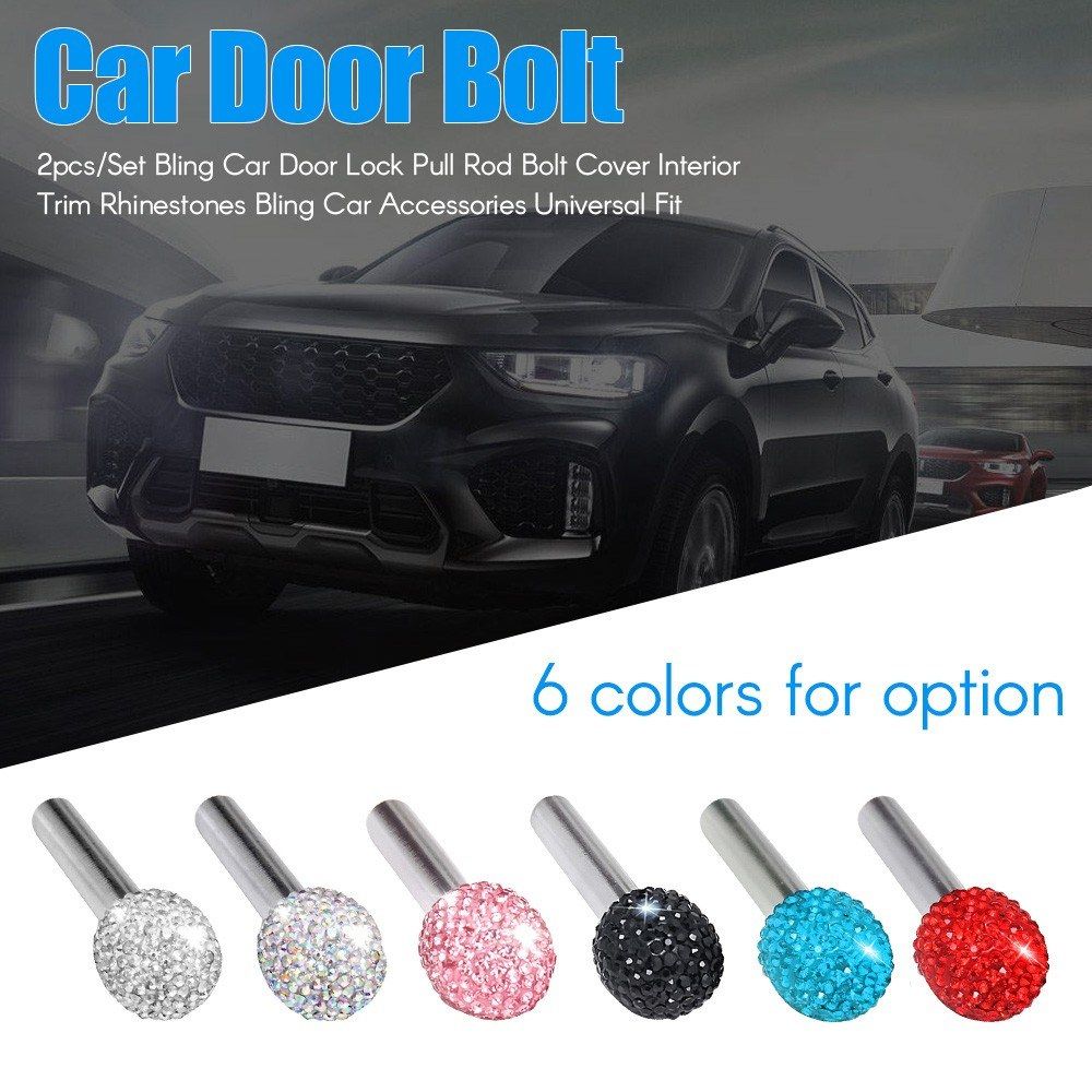 2pcs/Set Bling Car Door Lock Pull Rod Bolt Cover Interior