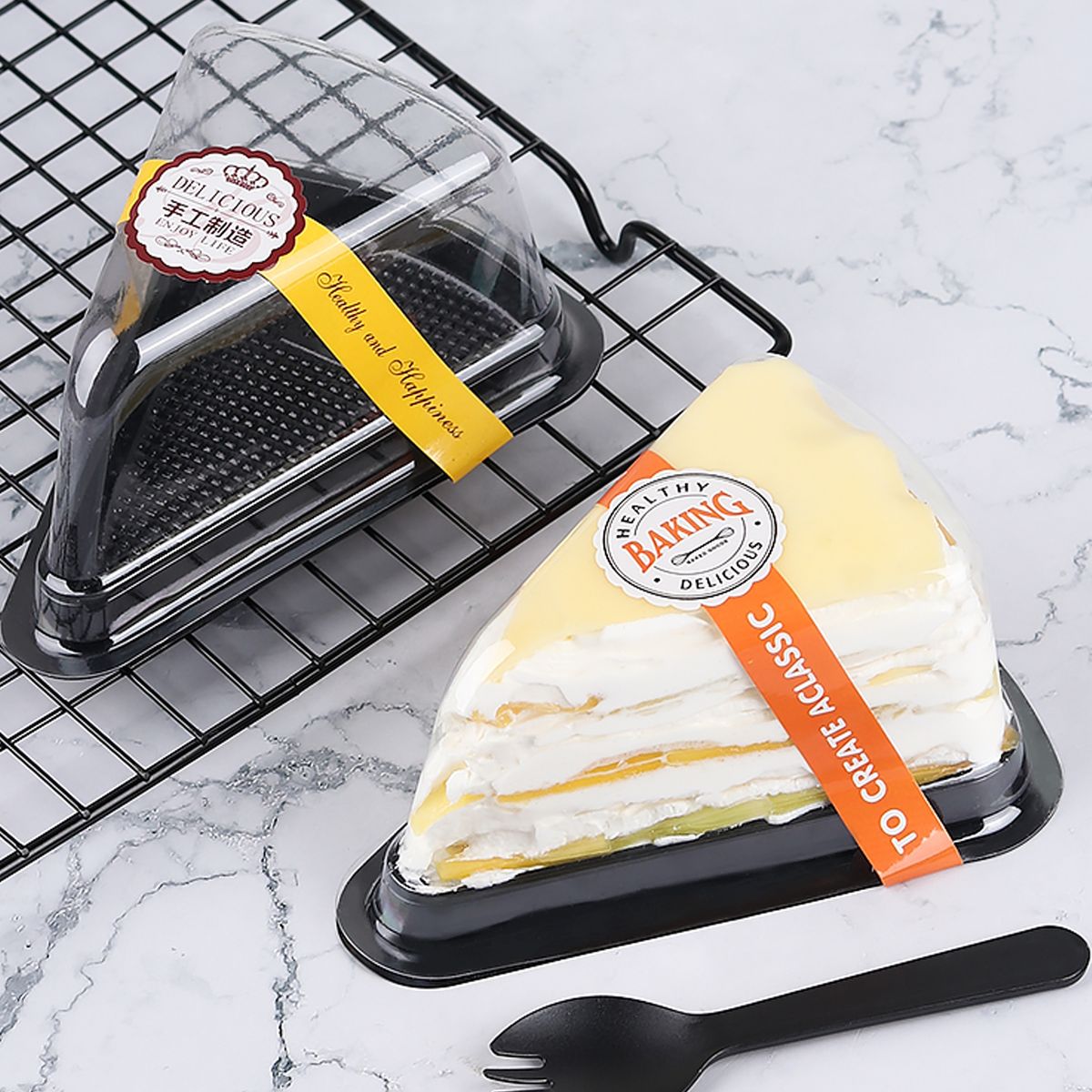 50Pcs Triangular Cake Box Disposable Layer Cake Container Black