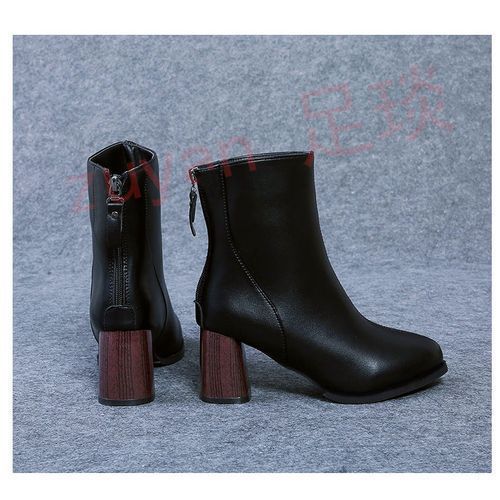 Women Retro Thick Heel Short Boots Ladies Fashion Mid-High Heel Leather Boots