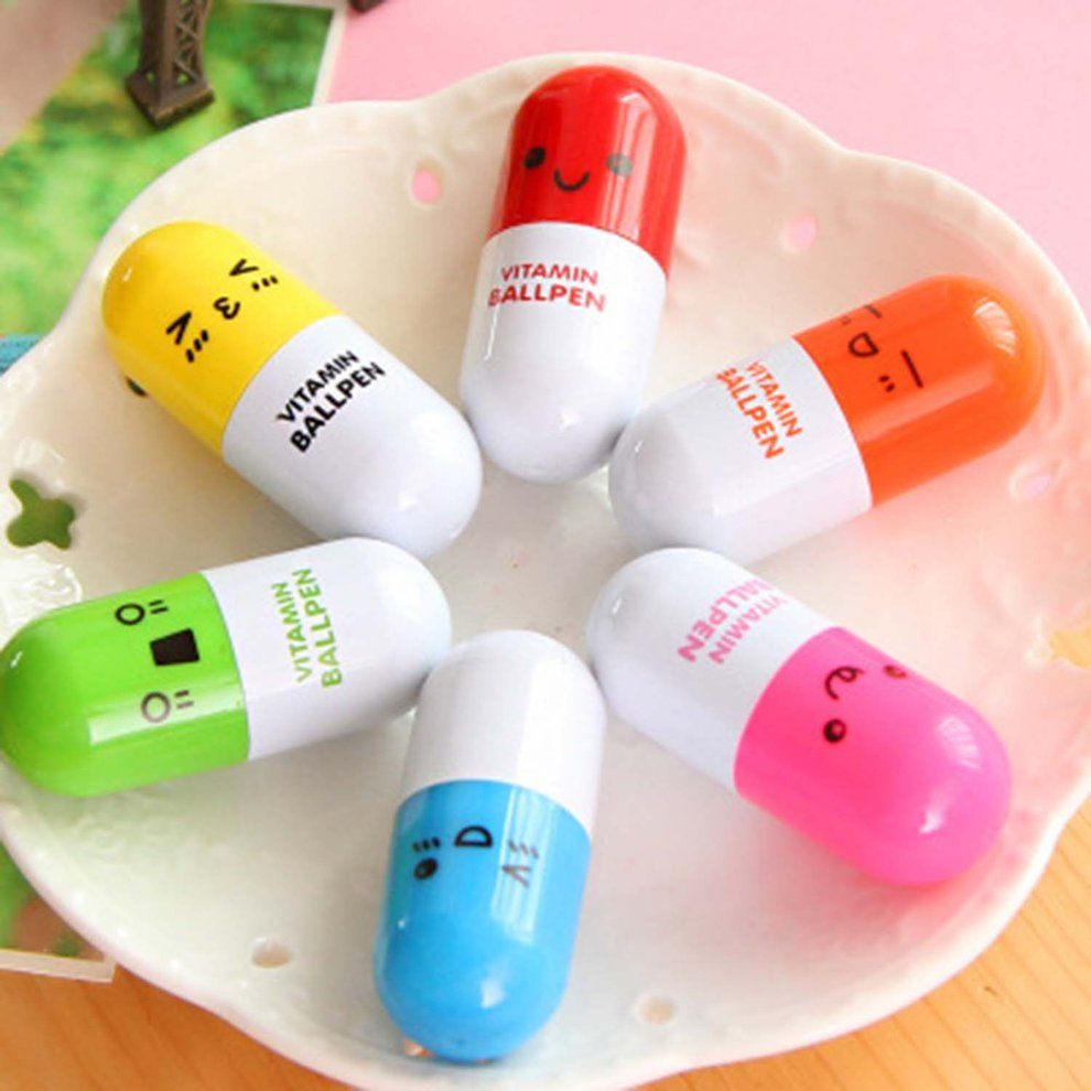 Cute Novelty Pill Shape Smile Face Student Ballpoint Pen Retractable Mini Pen