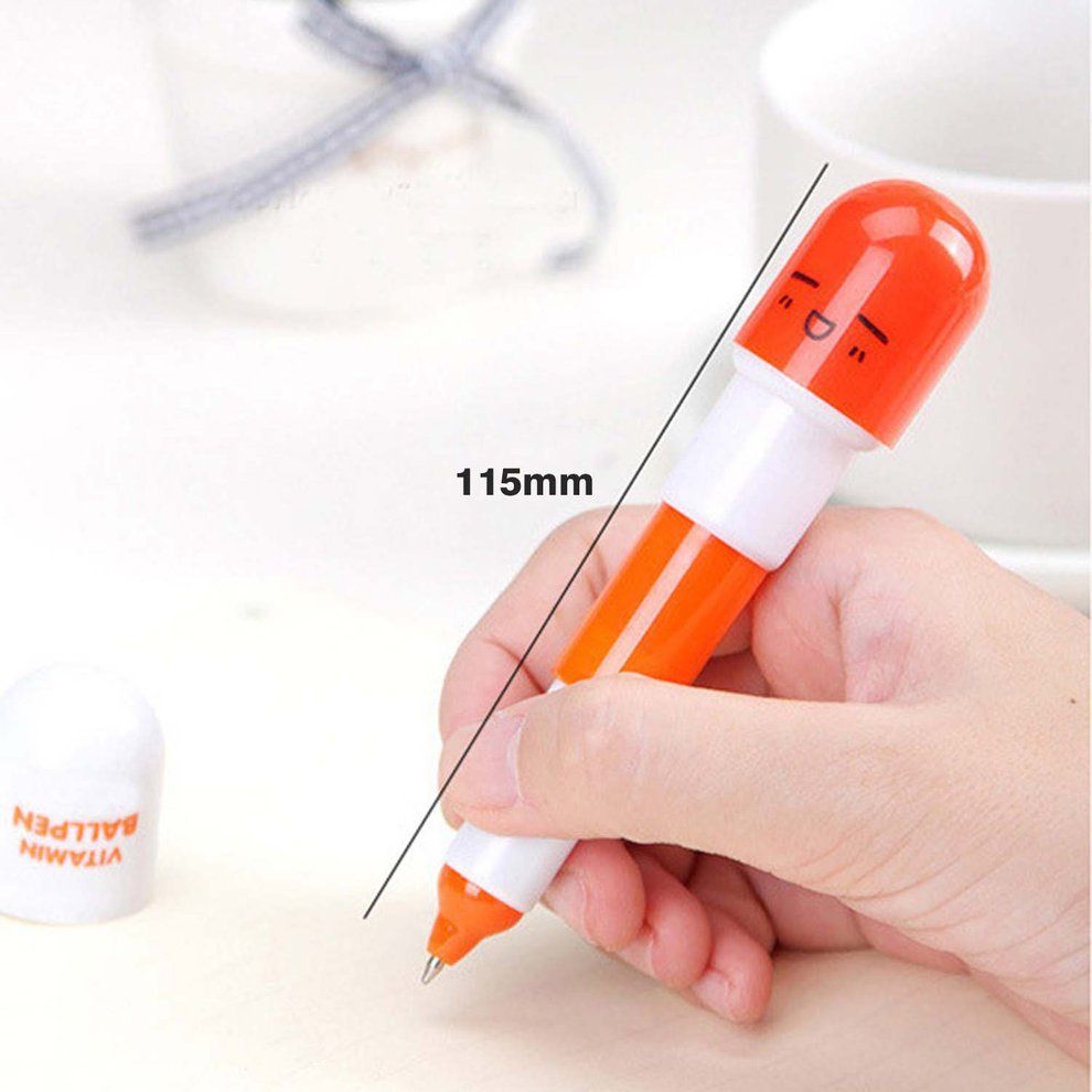 Cute Novelty Pill Shape Smile Face Student Ballpoint Pen Retractable Mini Pen