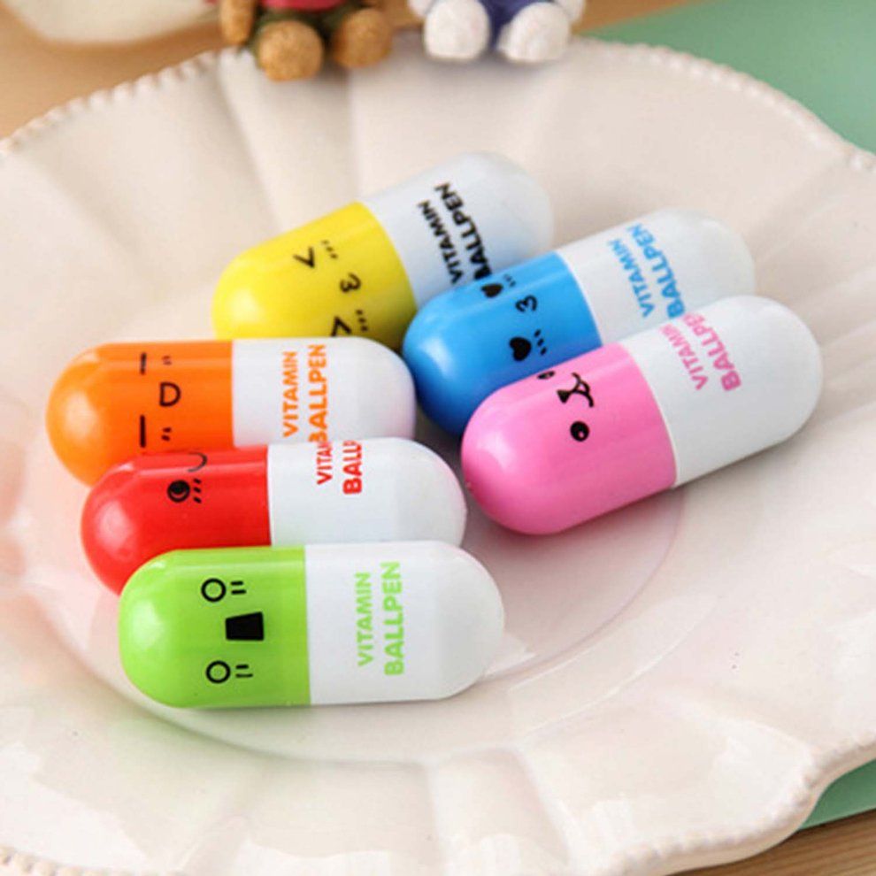 Cute Novelty Pill Shape Smile Face Student Ballpoint Pen Retractable Mini Pen