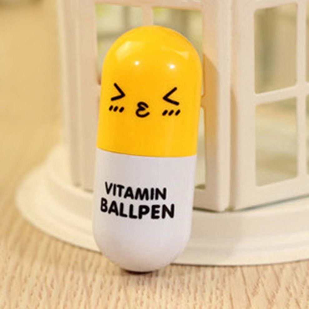 Cute Novelty Pill Shape Smile Face Student Ballpoint Pen Retractable Mini Pen