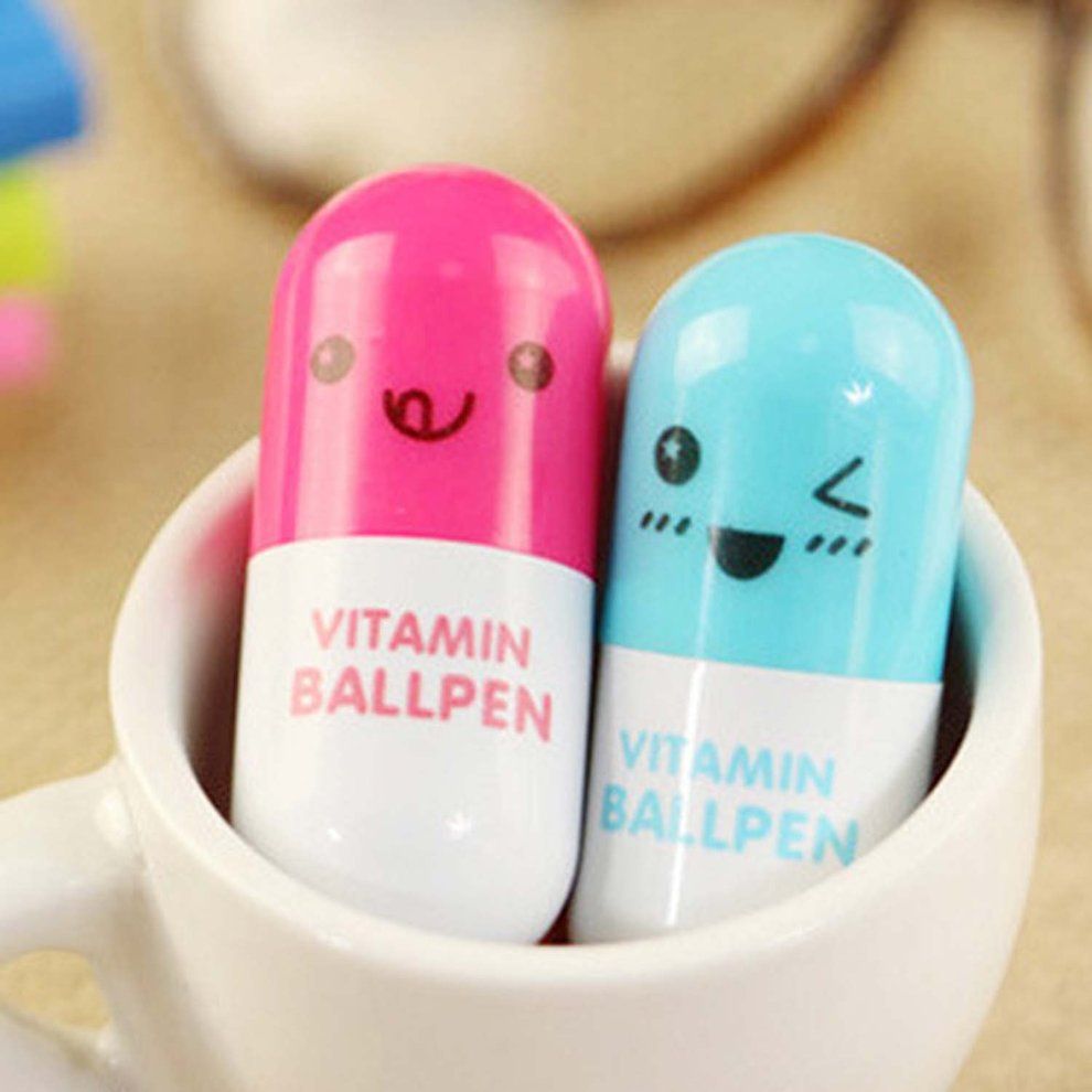 Cute Novelty Pill Shape Smile Face Student Ballpoint Pen Retractable Mini Pen