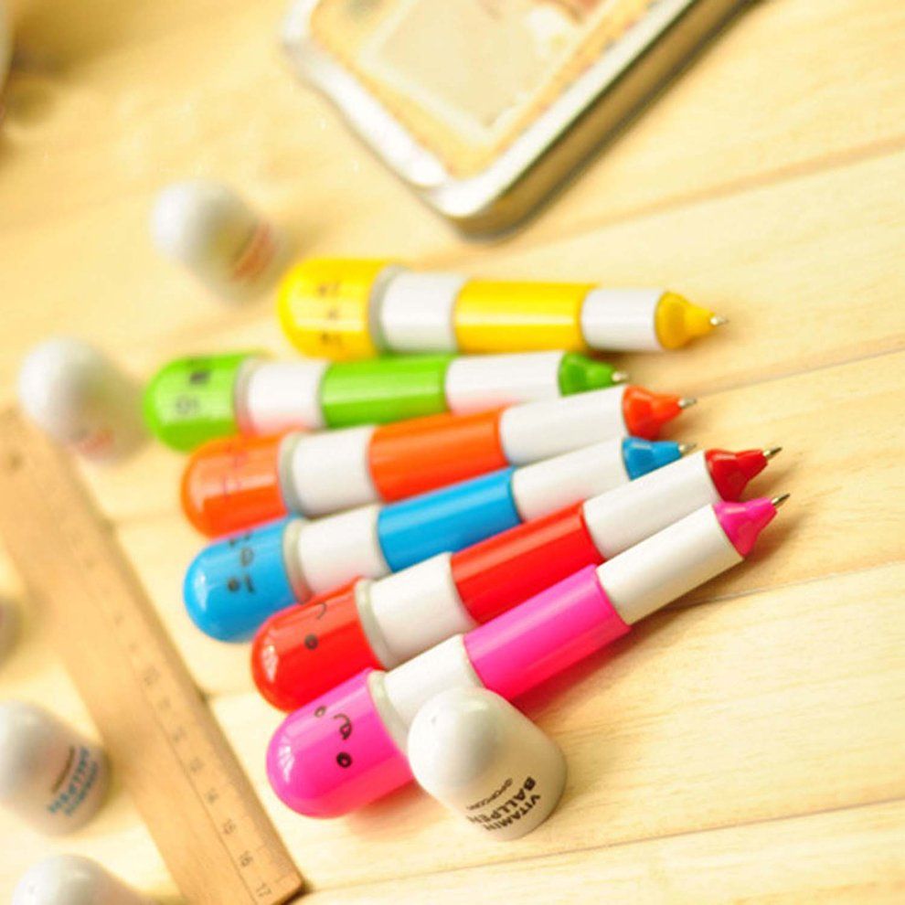 Cute Novelty Pill Shape Smile Face Student Ballpoint Pen Retractable Mini Pen