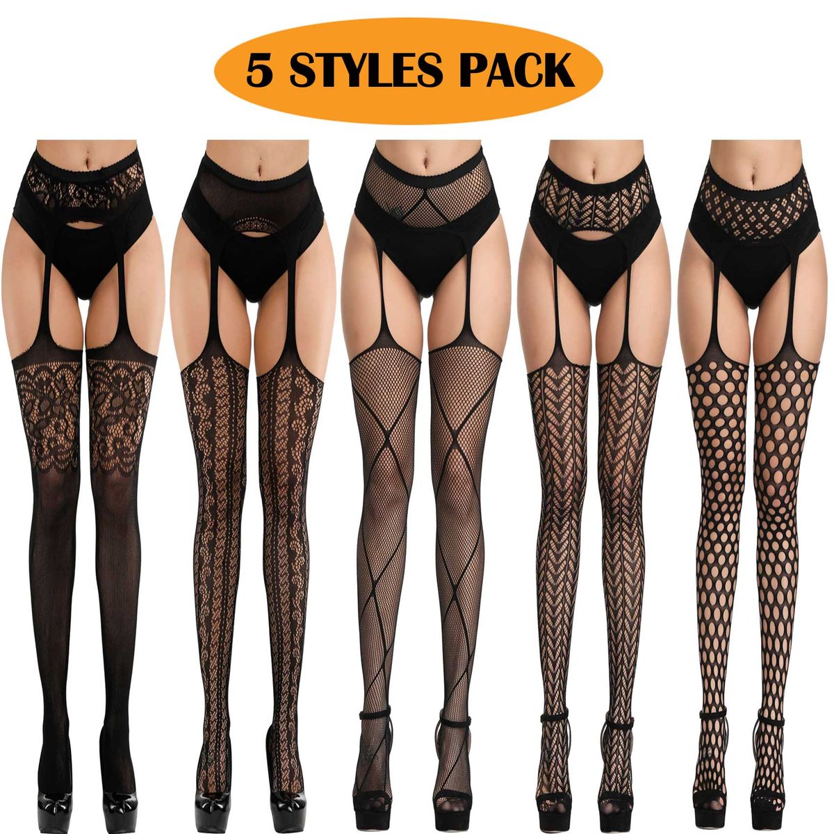 Women's 5in1 Crotchless Stockings Suspender Garter Tights