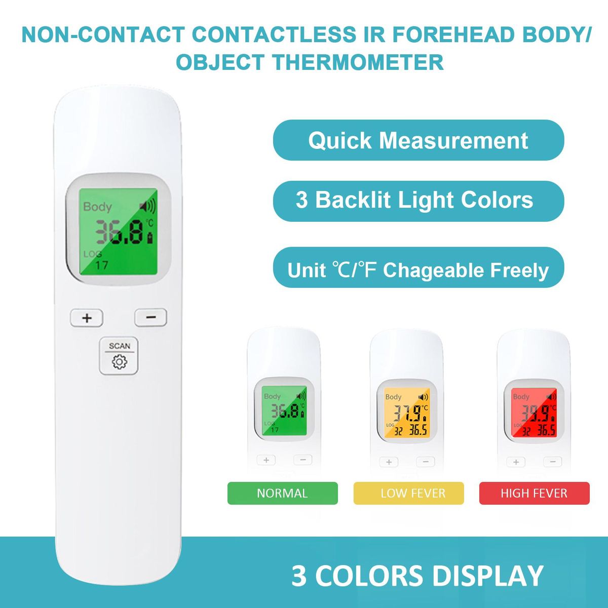 Non-contact Contactless IR Infrared Sensor Forehead Body/ Object Thermometer Temperature Measurement LCD Screen Display Mini Handhold Design Unit Changeable 32 Memory Groups Recording 2 * AAA Cell Powered Operated Portable fo