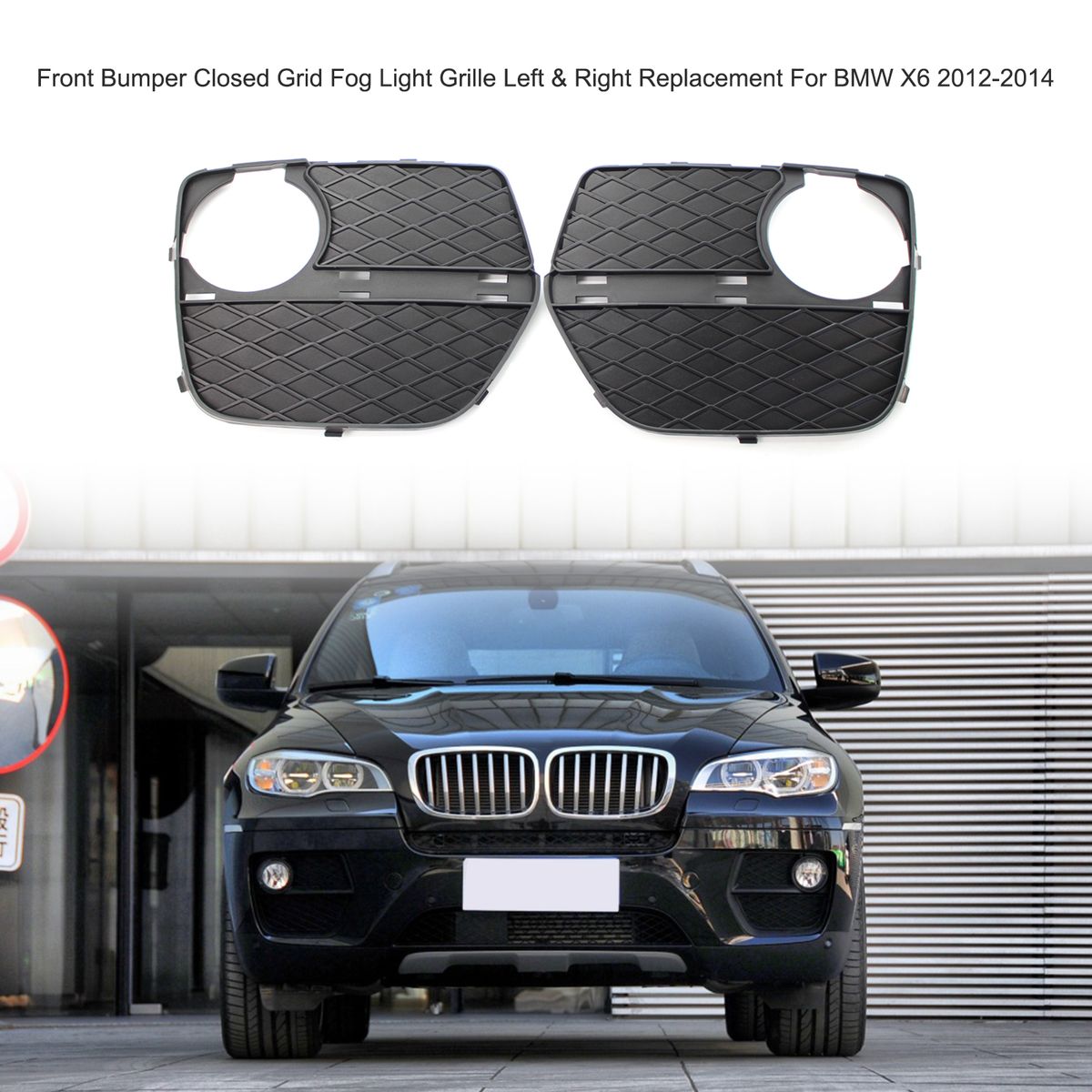 2pcs Car Front Closed Grid Fog Lamp Cover Bumper Grille Trim