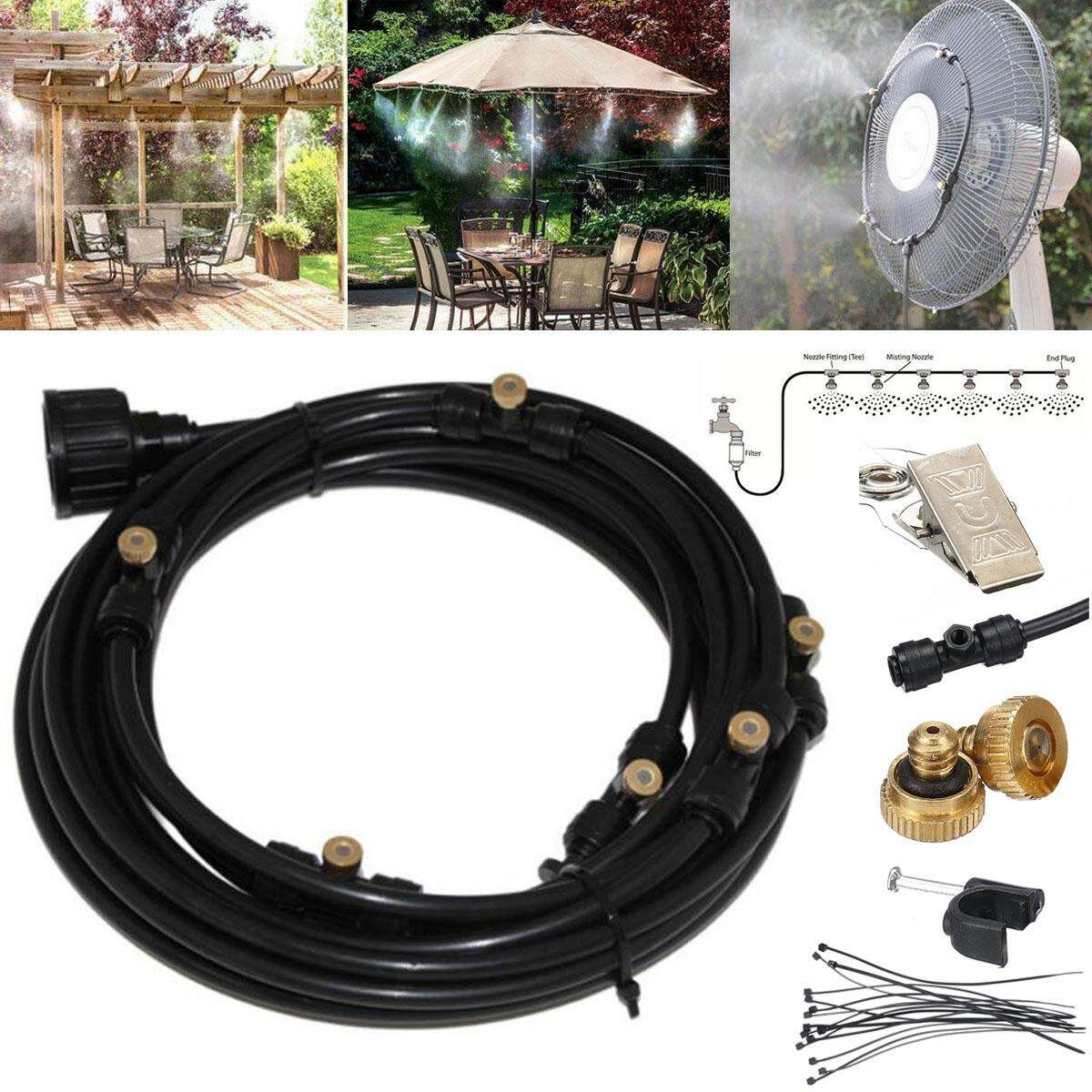 9M Outdoor Garden Cooling Patio Misting System Water Fogging Nozzle Sprinkler Black (black)