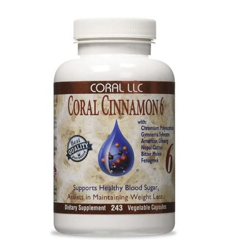 Coral Cinnamon 6  W Gymnema Sylvestre,Nopal Cactus Extract, 243Caps