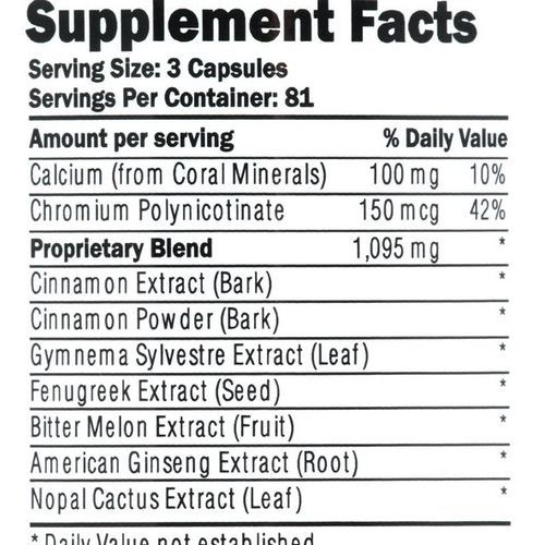 Coral Cinnamon 6  W Gymnema Sylvestre,Nopal Cactus Extract, 243Caps
